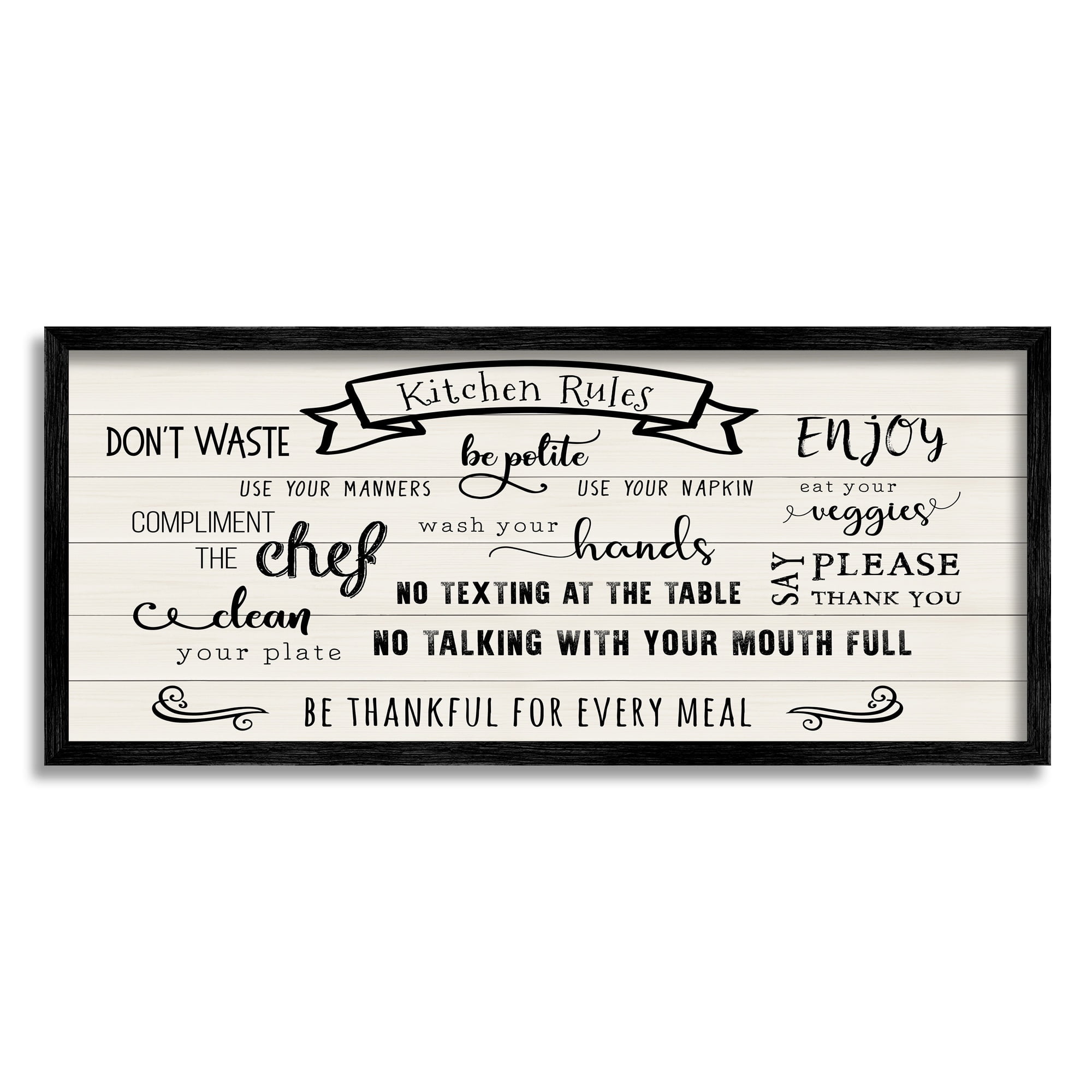 Stupell Indtries Kitchen Rules List Family Happiness Motivational Phrases,24 x 10,Design by CAD Designs