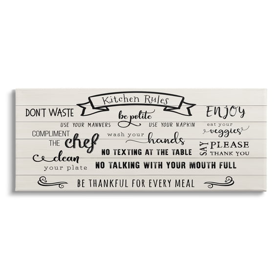 Stupell Indtries Kitchen Rules List Family Happiness Motivational Phrases,48 x 20,Design by CAD Designs