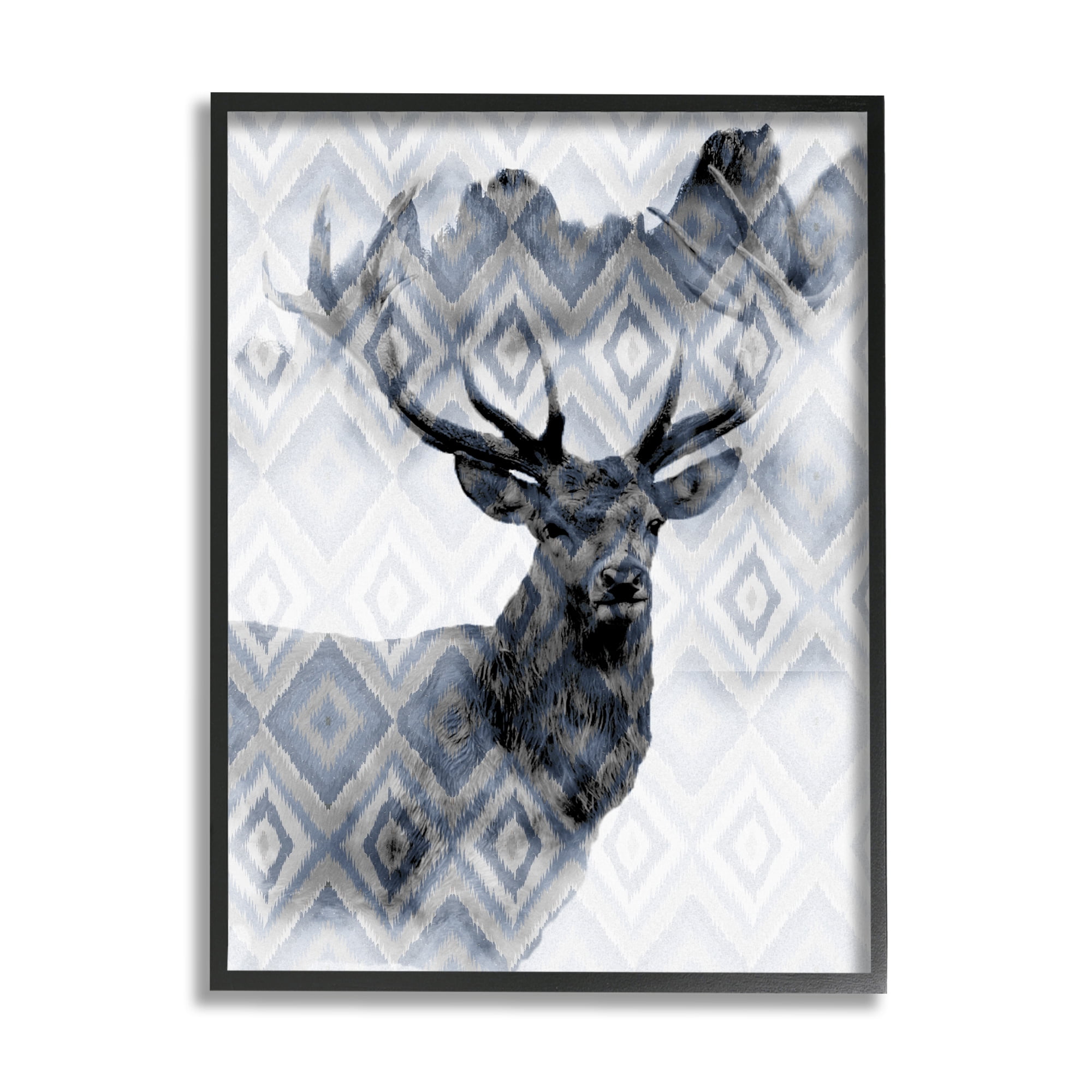 Stupell Indtries Large Antler Elk Portrait Rtic Blue Diamond Pattern,24 x 30,Design by Kim Allen