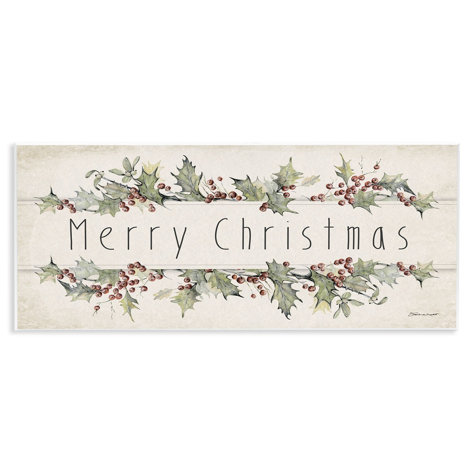 Stupell Industries Merry Christmas Sentiments Winter Holly Florals Inspirational Painting Unframed Art Print Wall Art, 7 x 17