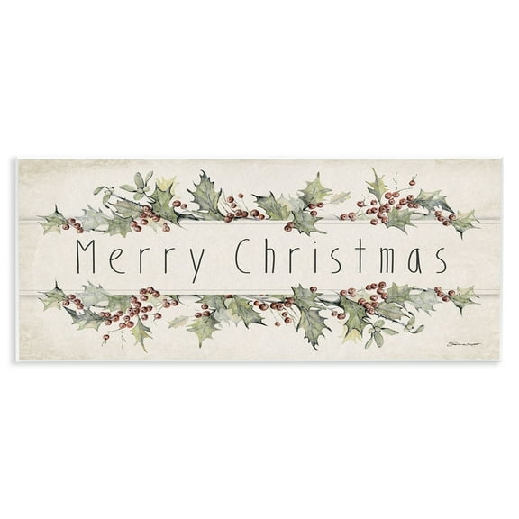 Stupell Industries Merry Christmas Sentiments Winter Holly Florals Inspirational Painting Unframed Art Print Wall Art, 7 x 17