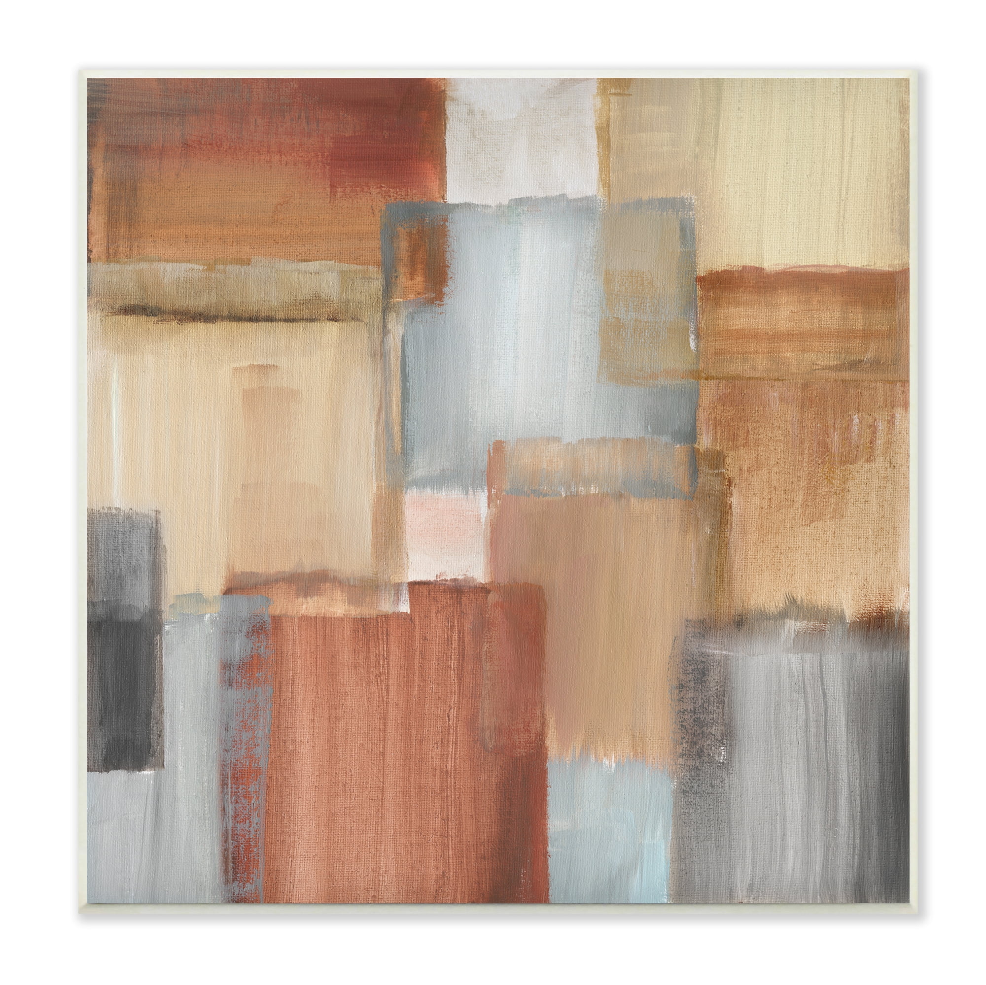 Stupell Indtries Layered Patchwork Paint Abstraction Neutral Brown Grey Painting,12 x 12,Design by Nan