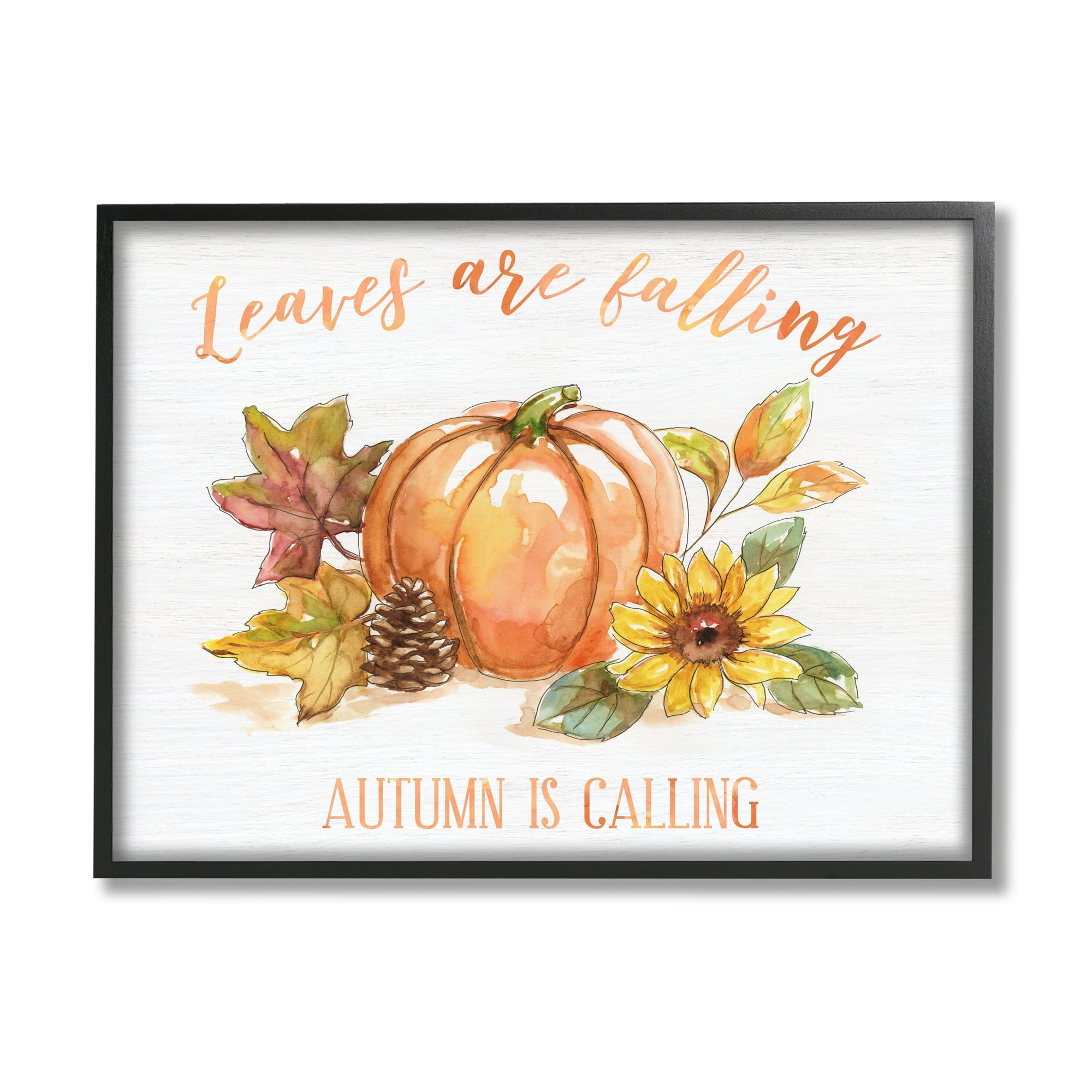Stupell Indtries Leaves Falling Autumn Calling Sentiment Pumpkin Pinecone Sunflower,14 x 11,Design by Nan
