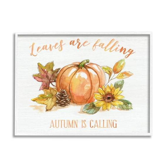 Stupell Indtries Leaves Falling Autumn Calling Sentiment Pumpkin Pinecone Sunflower,20 x 16,Design by Nan