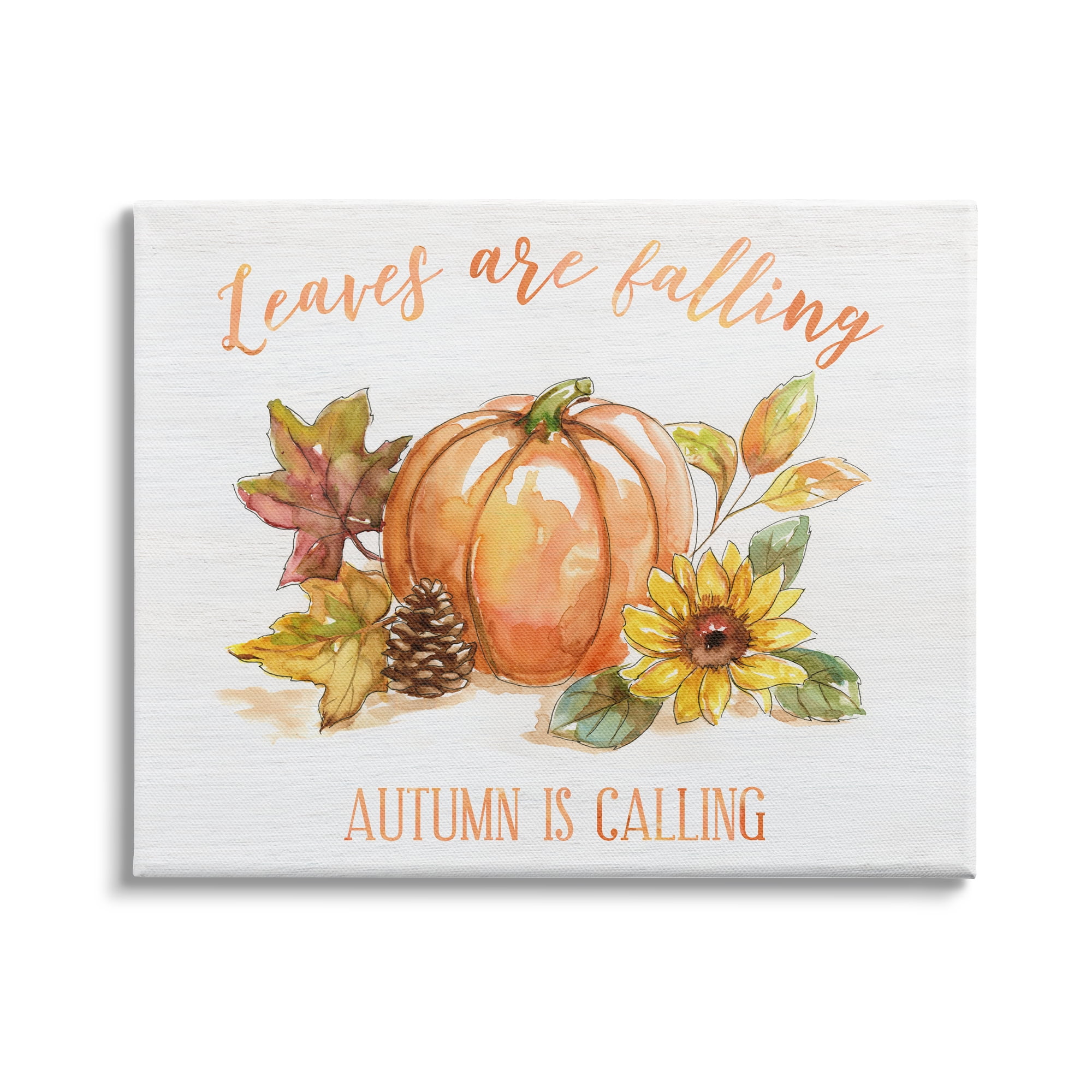 Stupell Indtries Leaves Falling Autumn Calling Sentiment Pumpkin Pinecone Sunflower,20 x 16,Design by Nan