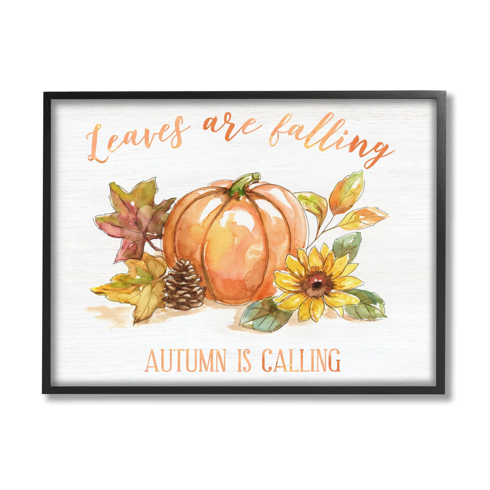 Stupell Indtries Leaves Falling Autumn Calling Sentiment Pumpkin Pinecone Sunflower,20 x 16,Design by Nan