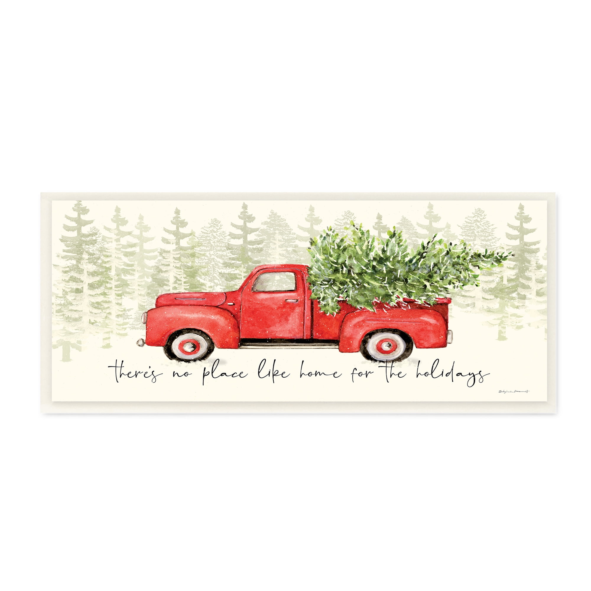 Stupell Industries No Place Like Home Expression Red Truck Christmas Tree Inspirational Painting Unframed Art Print Wall Art, 7 x 17