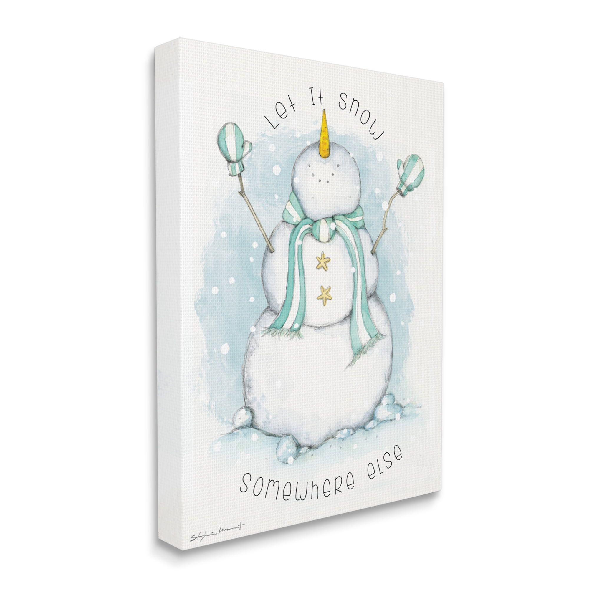 Stupell Industries Let It Snow Somewhere Else Nautical Snowman Abstract Painting Gallery Wrapped Canvas Art Print Wall Art, 24 x 30