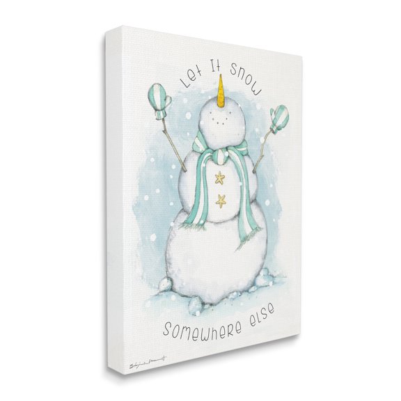 Stupell Industries Let It Snow Somewhere Else Nautical Snowman Abstract Painting Gallery Wrapped Canvas Art Print Wall Art, 24 x 30