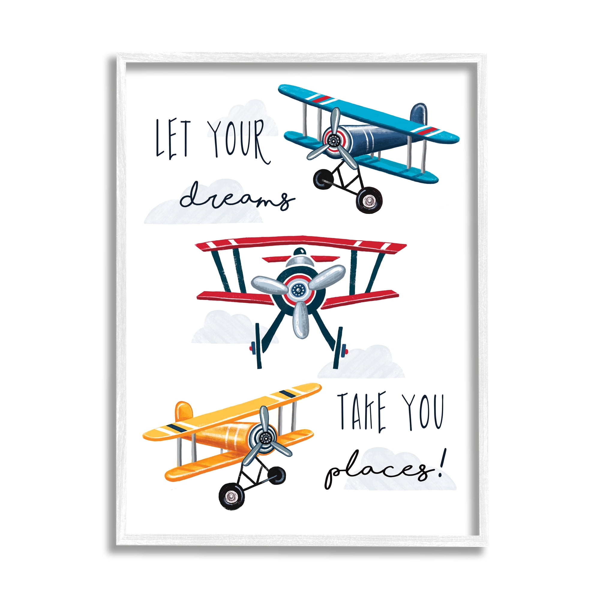 Stupell Indtries Let Your Dreams Take You Places Phrase Airplanes,11 x 14,Design by Elizabeth Tyndall