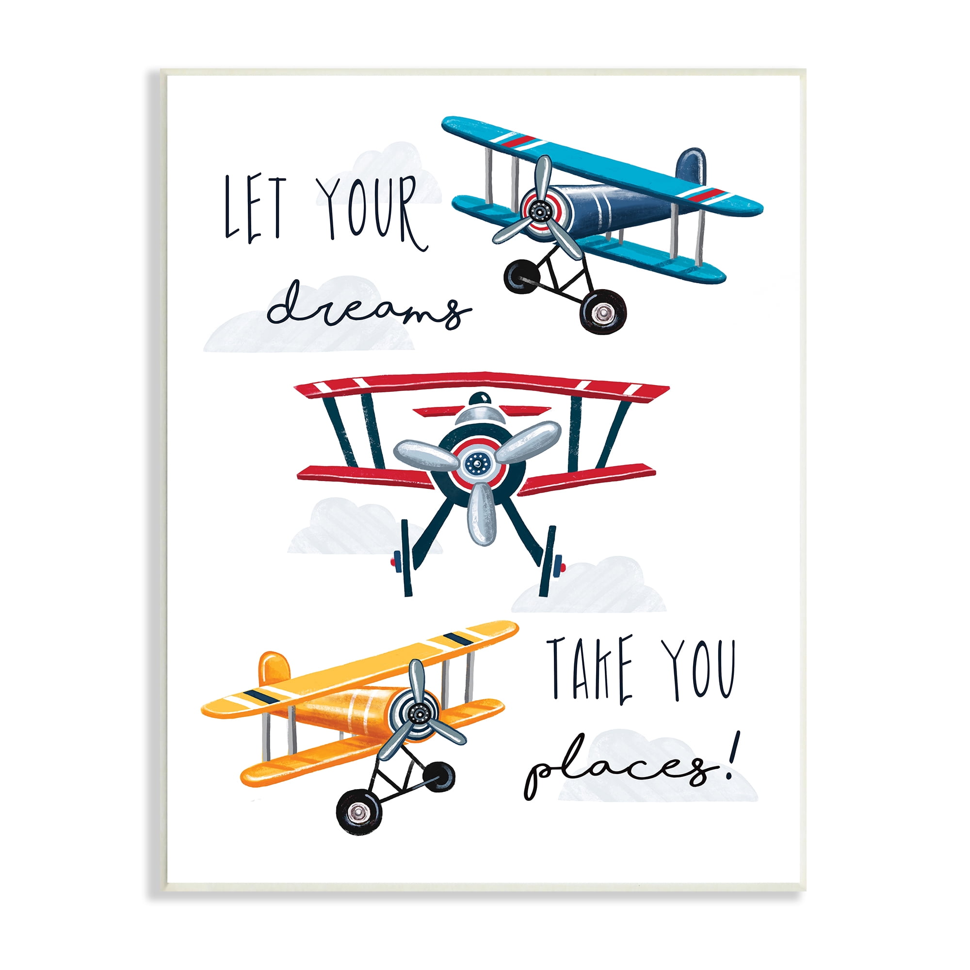 Stupell Indtries Let Your Dreams Take You Places Phrase Airplanes,13 x 19,Design by Elizabeth Tyndall