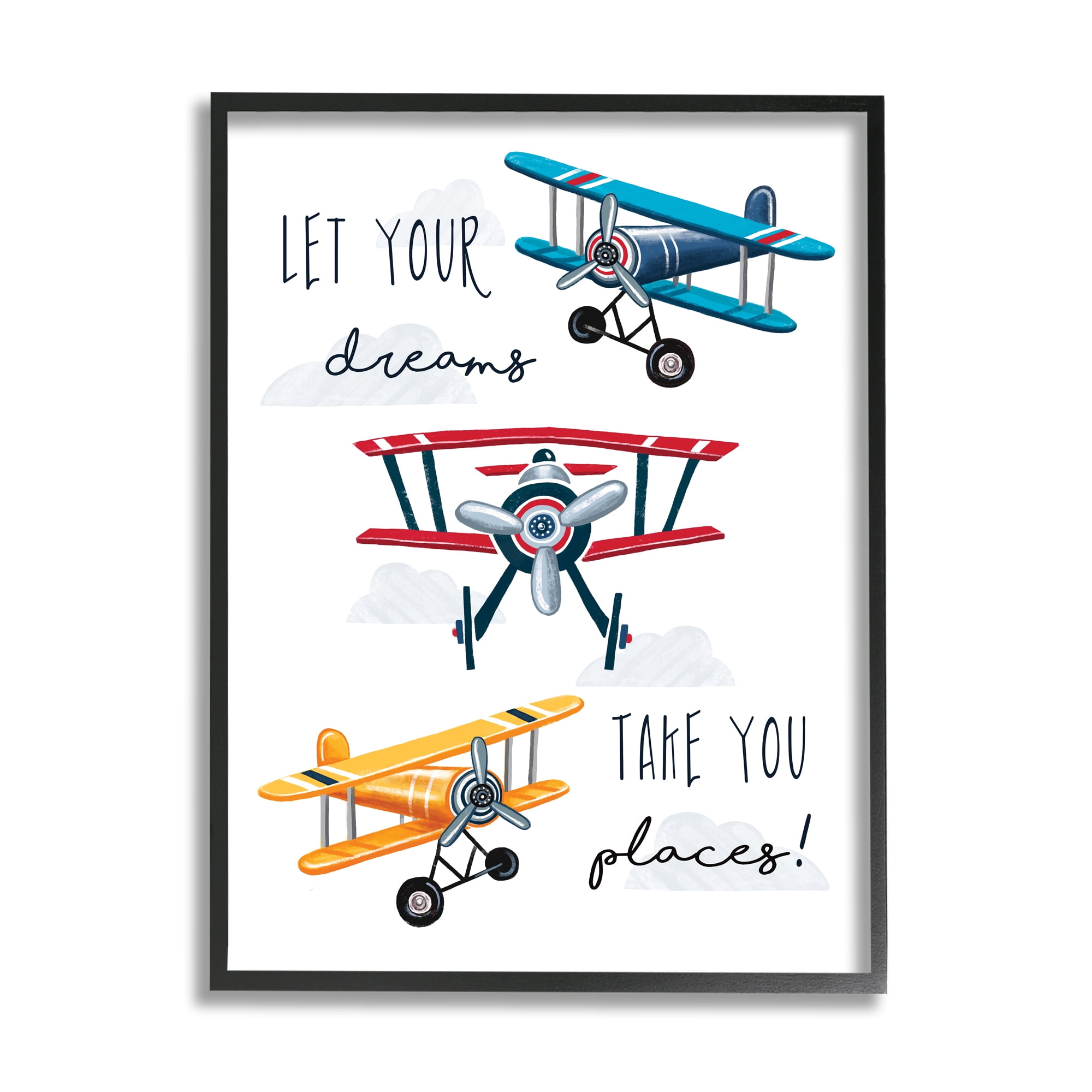 Stupell Indtries Let Your Dreams Take You Places Phrase Airplanes,16 x 20,Design by Elizabeth Tyndall