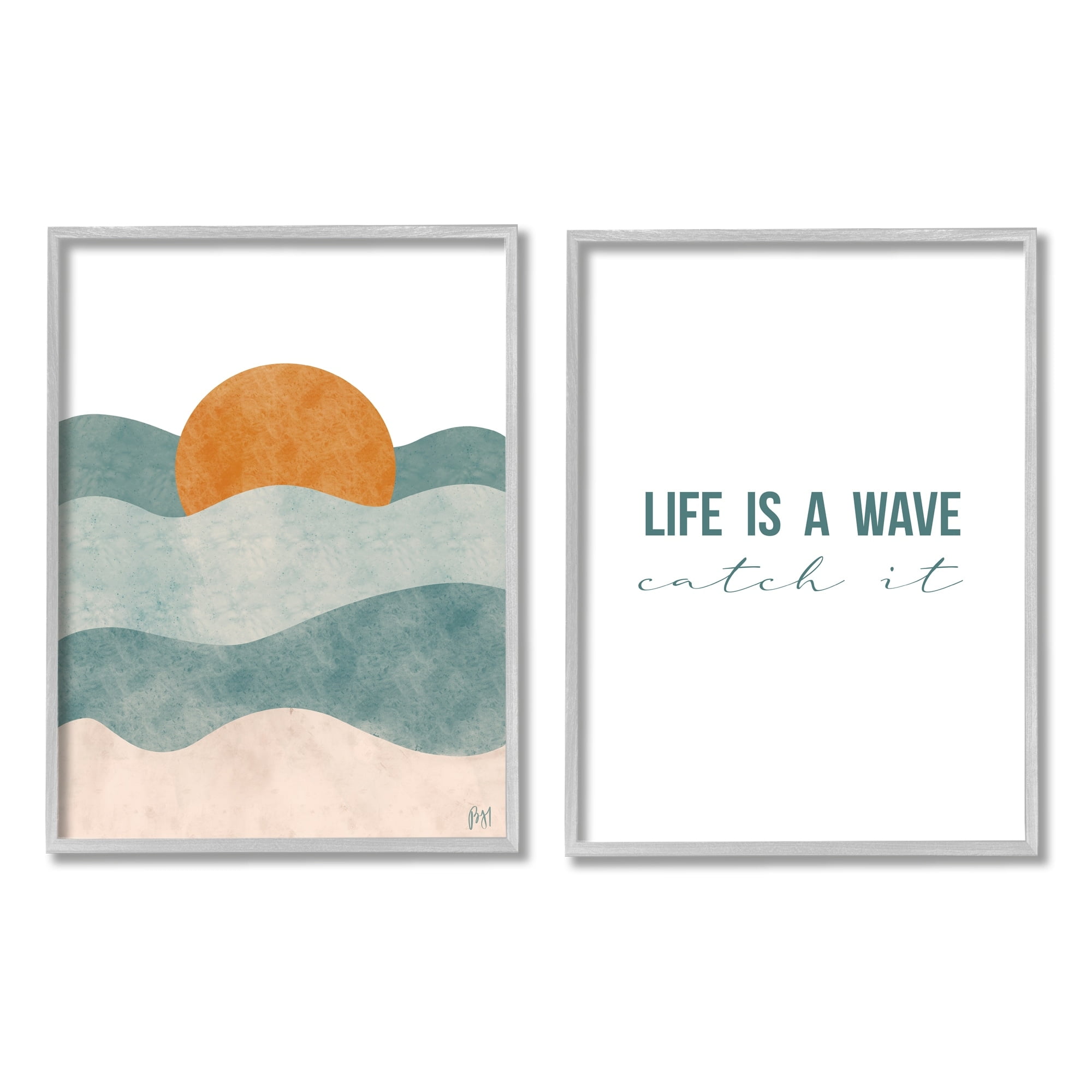 Stupell Indtries Life's A Wave Phrase Abstract Summer Sunrise Beach,16 x 20,Design by Birch&Ink