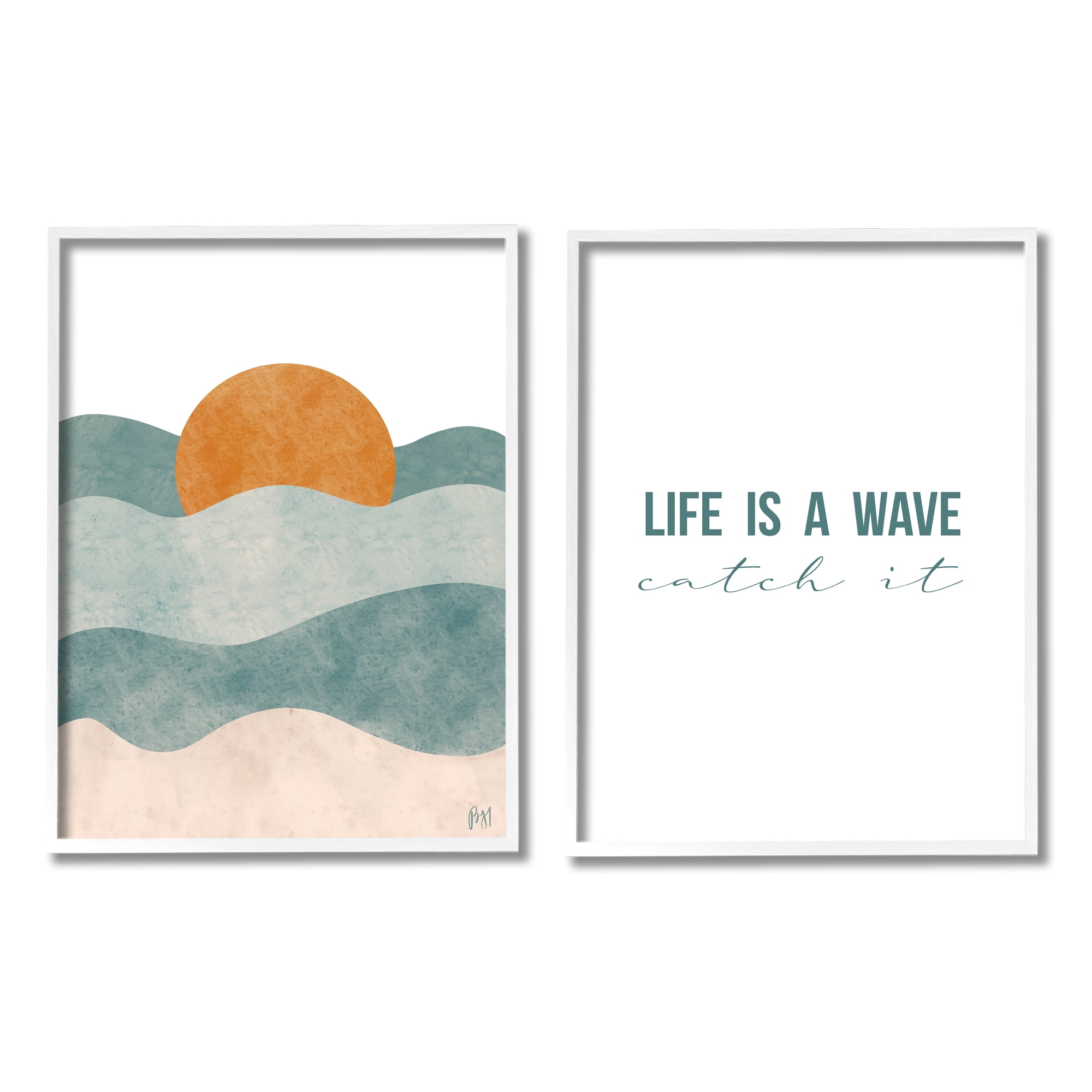 Stupell Indtries Life's A Wave Phrase Abstract Summer Sunrise Beach,16 x 20,Design by Birch&Ink