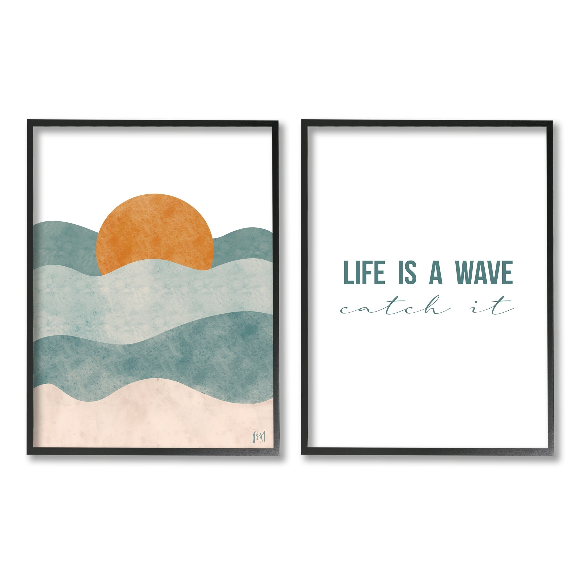 Stupell Indtries Life's A Wave Phrase Abstract Summer Sunrise Beach,24 x 30,Design by Birch&Ink