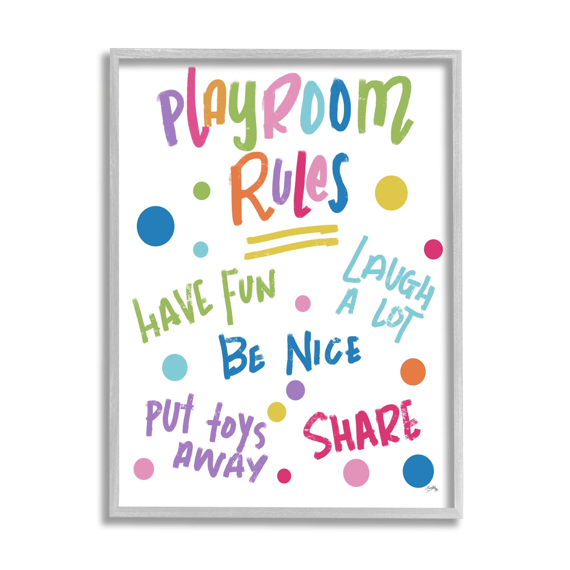 Stupell Indtries List of Playroom Rules Playful Polka Dot Pattern,16 x 20,Design by Elizabeth Medley