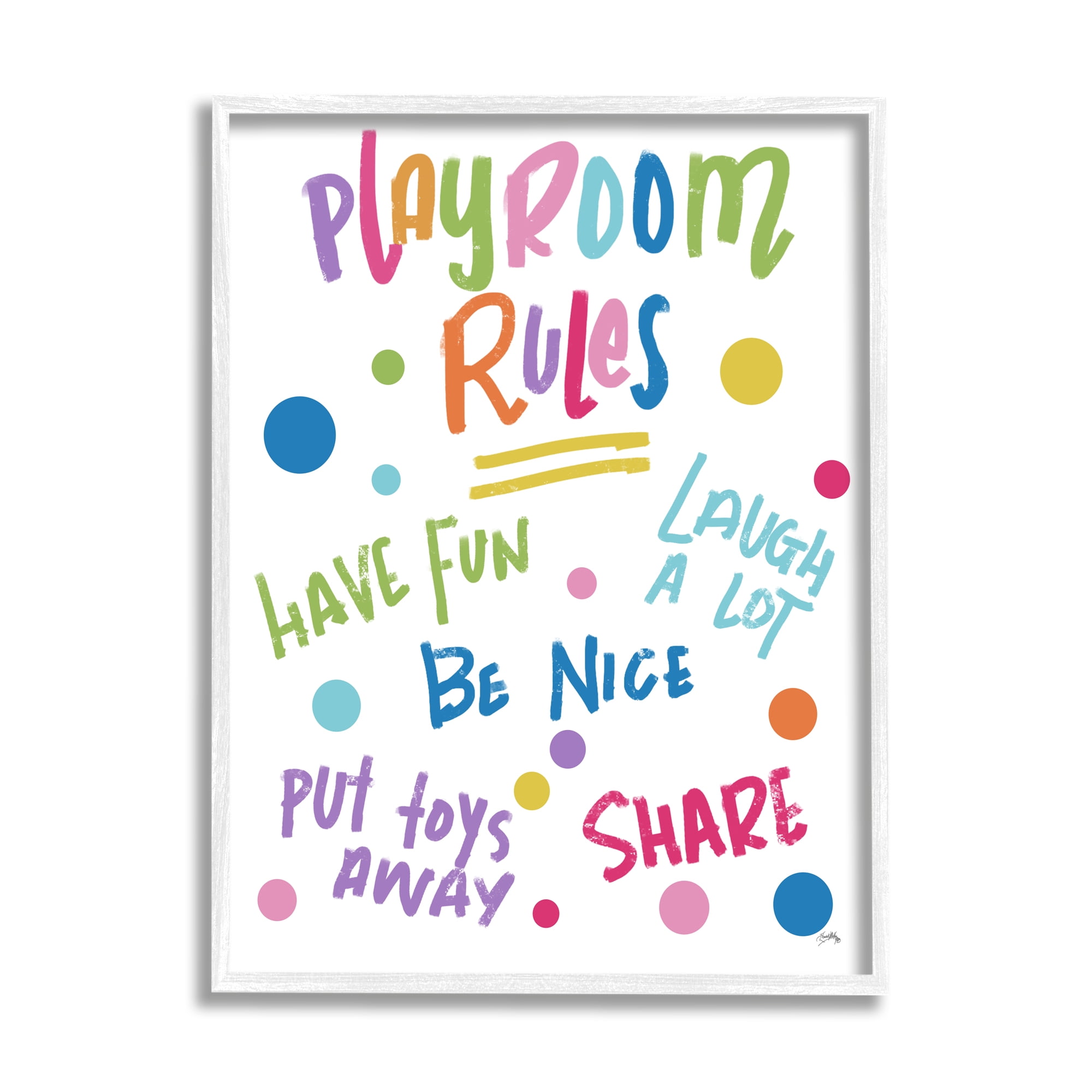 Stupell Indtries List of Playroom Rules Playful Polka Dot Pattern,16 x 20,Design by Elizabeth Medley