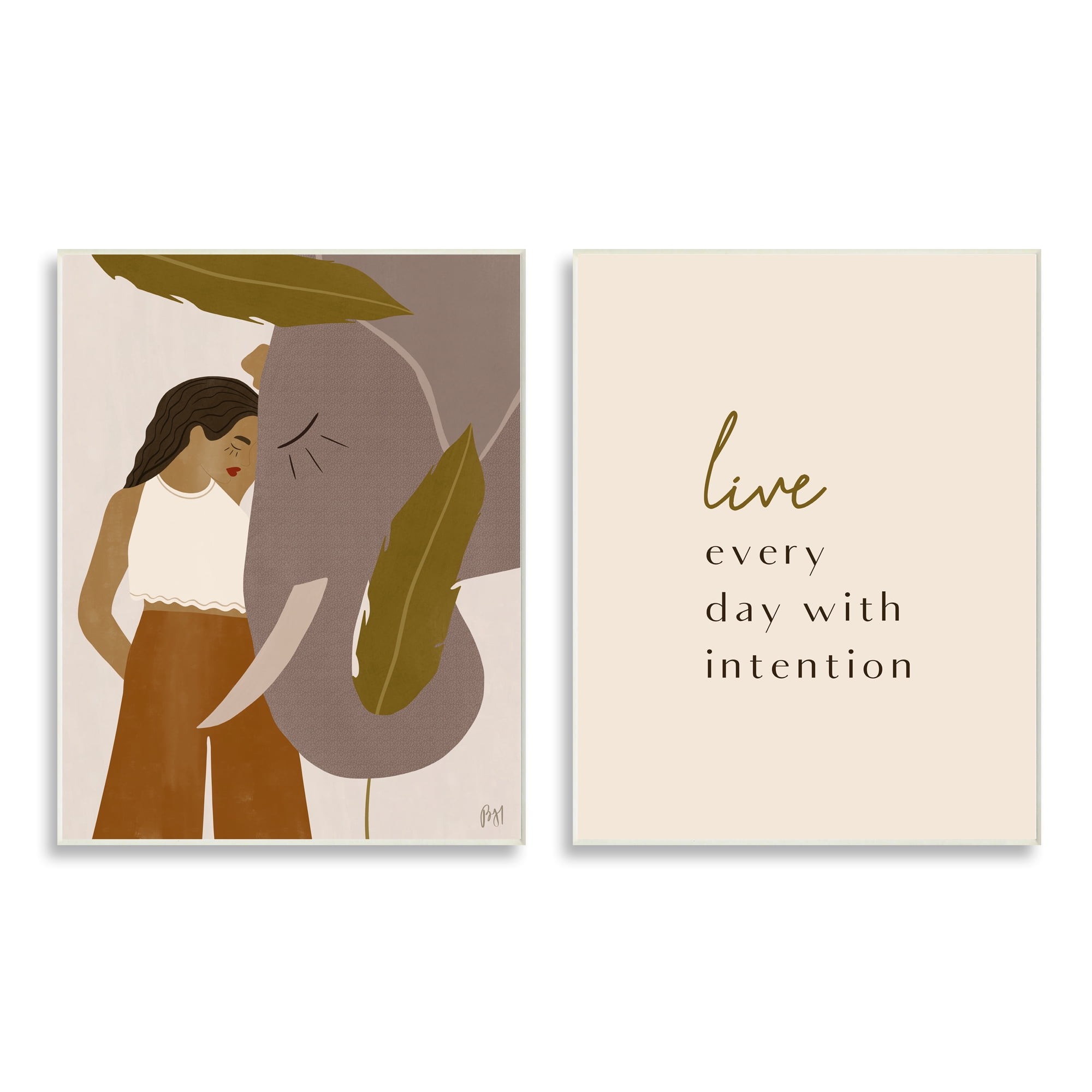 Stupell Indtries Live Everyday with Intention Woman Resting Against Elephant,10 x 15,Design by Birch&Ink