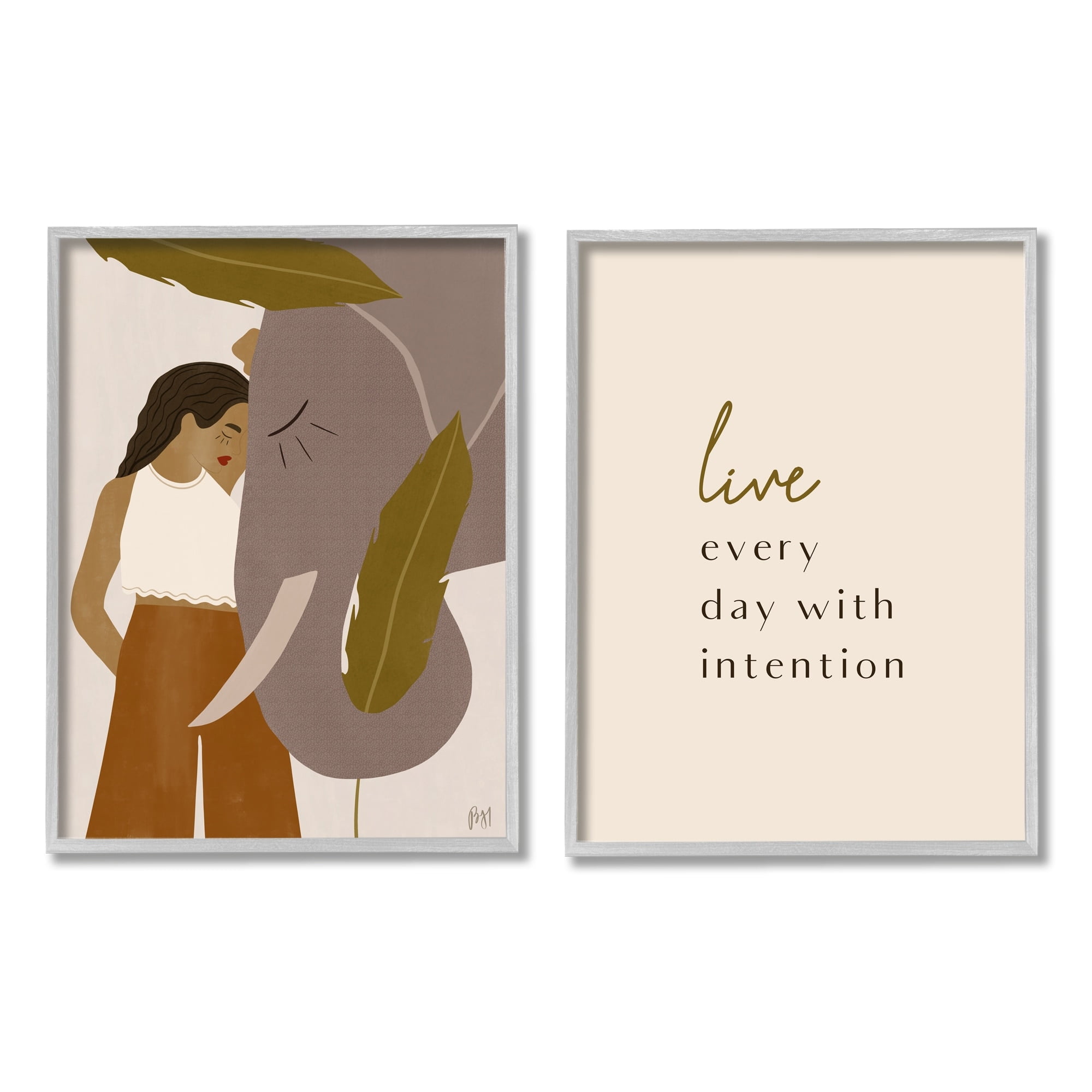 Stupell Indtries Live Everyday with Intention Woman Resting Against Elephant,11 x 14,Design by Birch&Ink