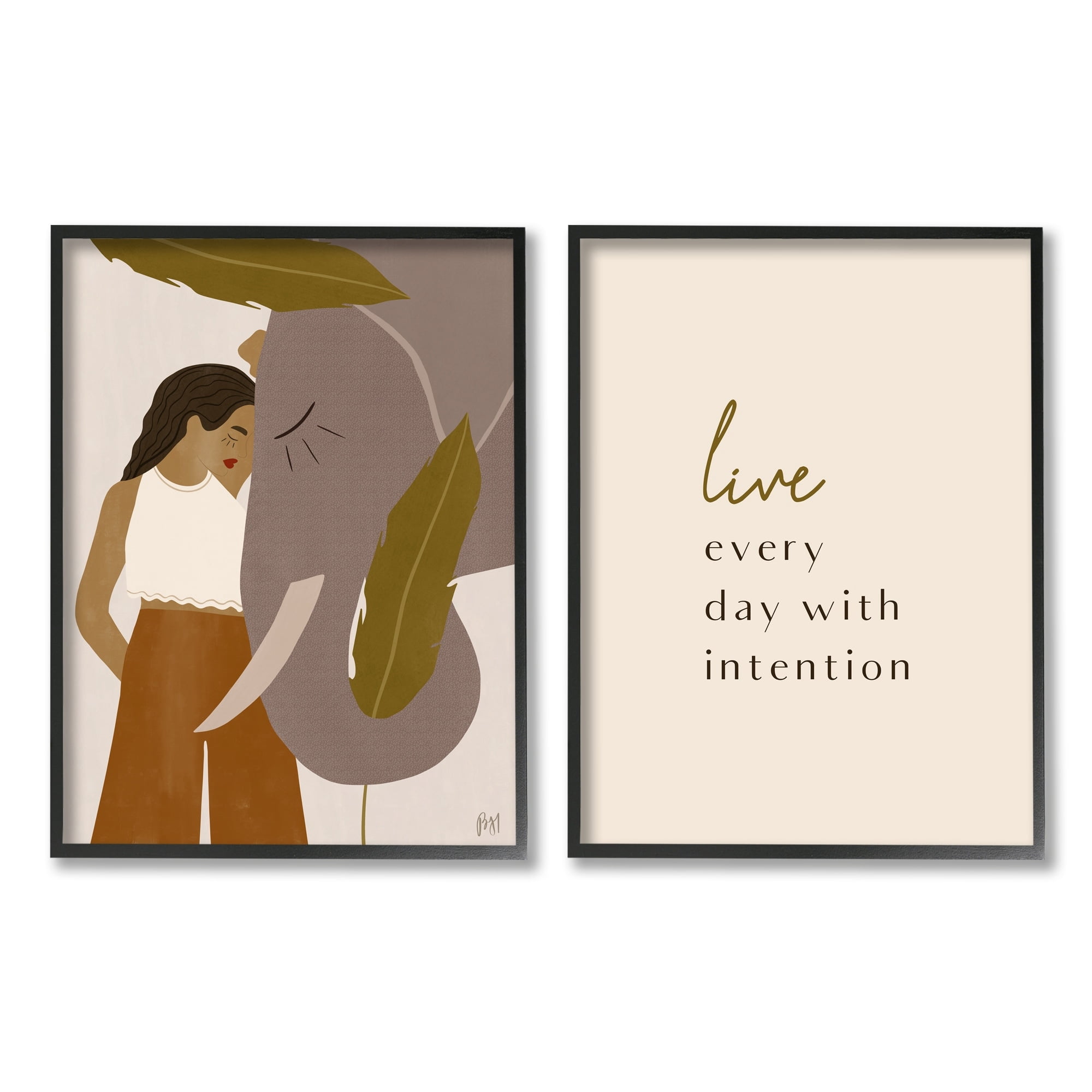 Stupell Indtries Live Everyday with Intention Woman Resting Against Elephant,11 x 14,Design by Birch&Ink