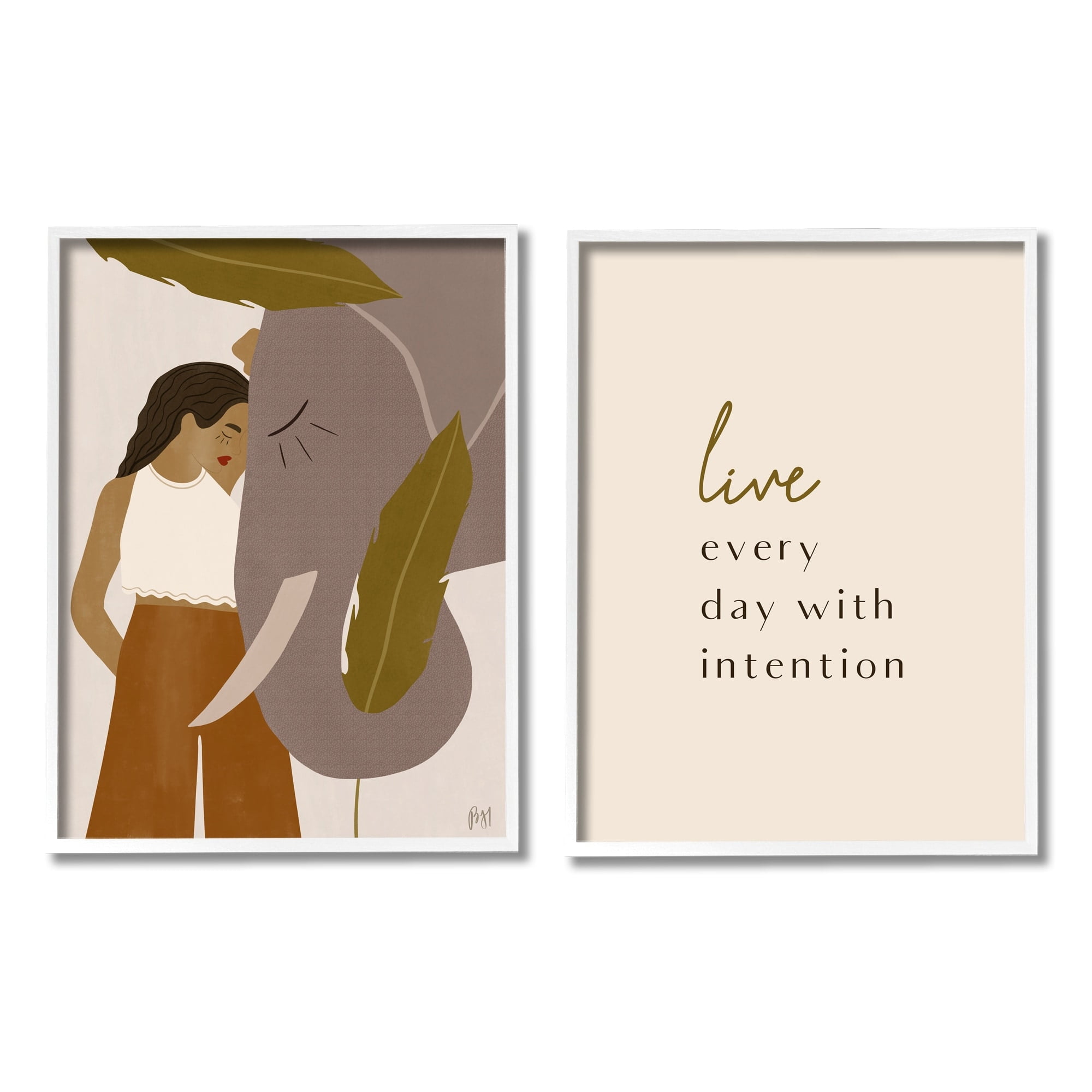 Stupell Indtries Live Everyday with Intention Woman Resting Against Elephant,16 x 20,Design by Birch&Ink