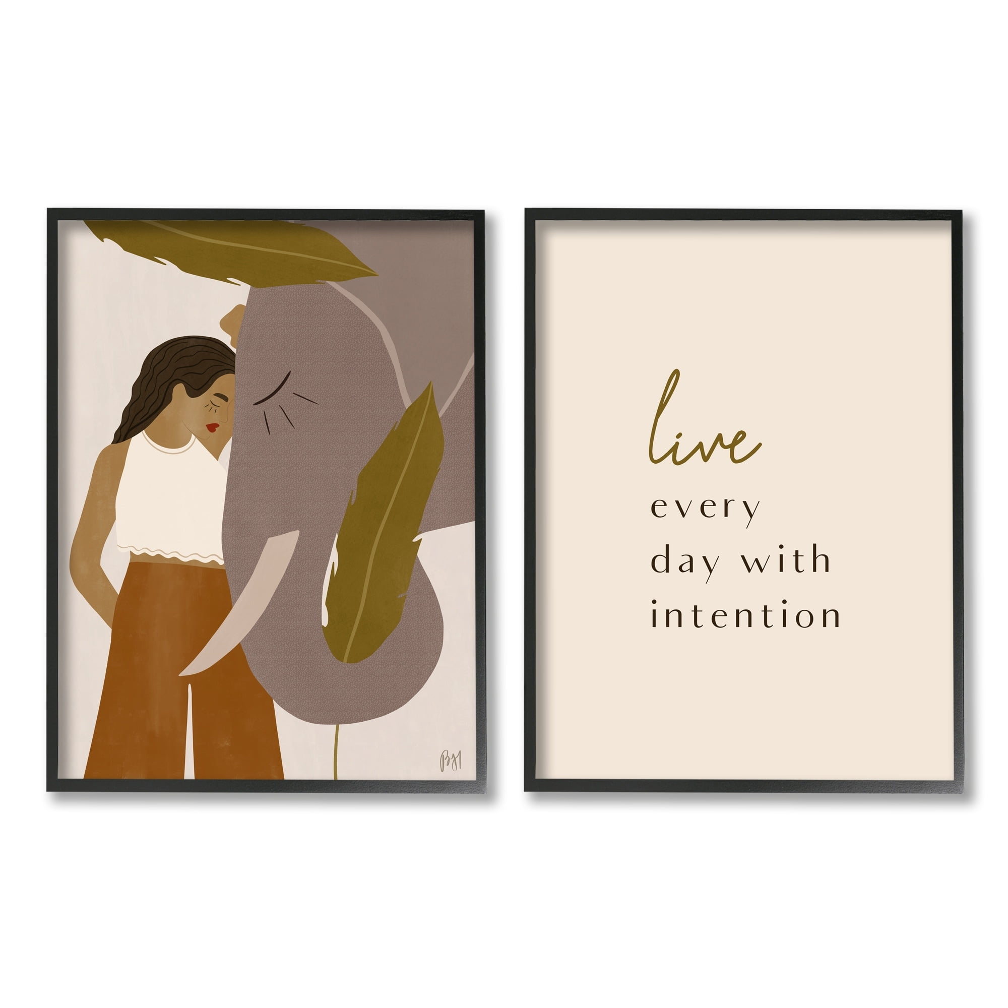 Stupell Indtries Live Everyday with Intention Woman Resting Against Elephant,24 x 30,Design by Birch&Ink