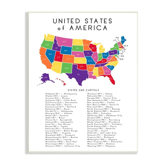 Stupell Indtries Map State Abbreviations and Capitals Playful Tones,10 x 15,Design by Anna Quach