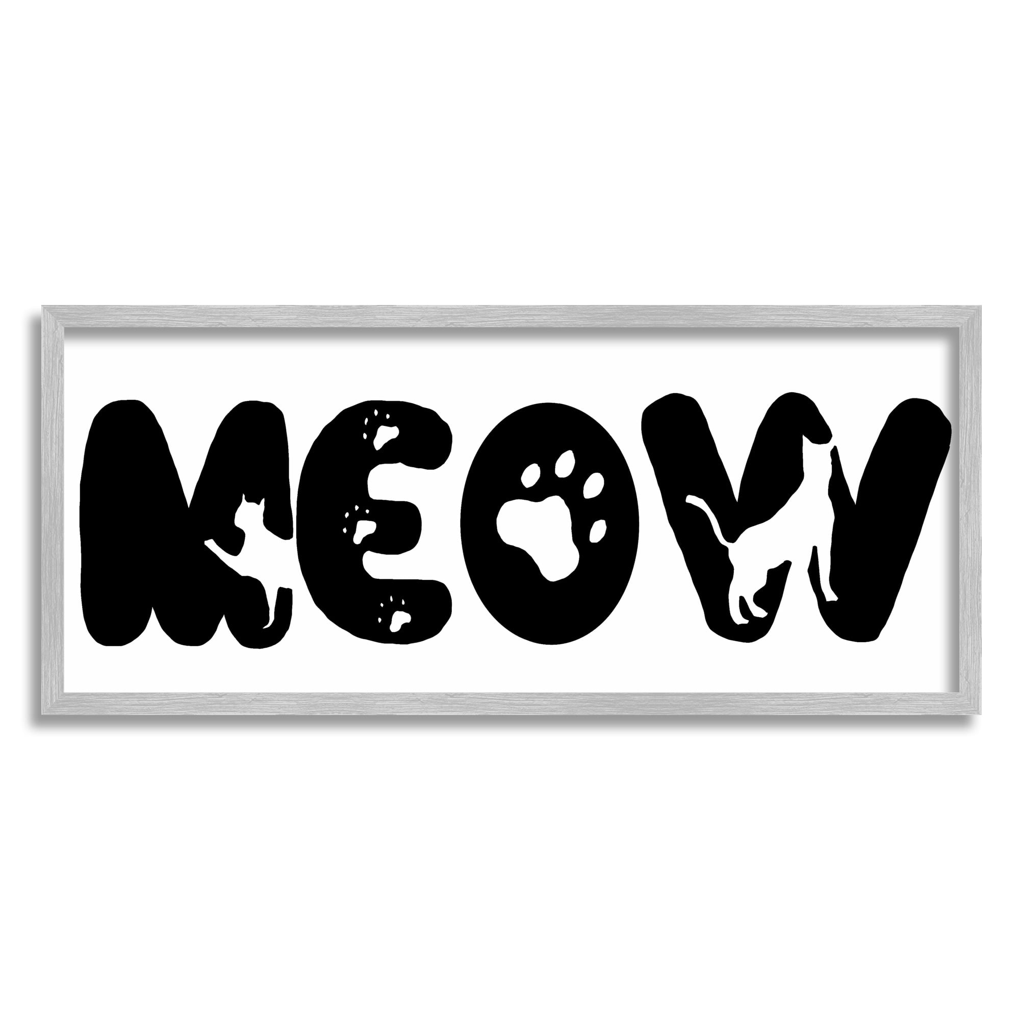 Stupell Indtries Meow Phrase Cat Paw Print Typography Minimal Black,30 x 13,Design by Sd Graphics Studio