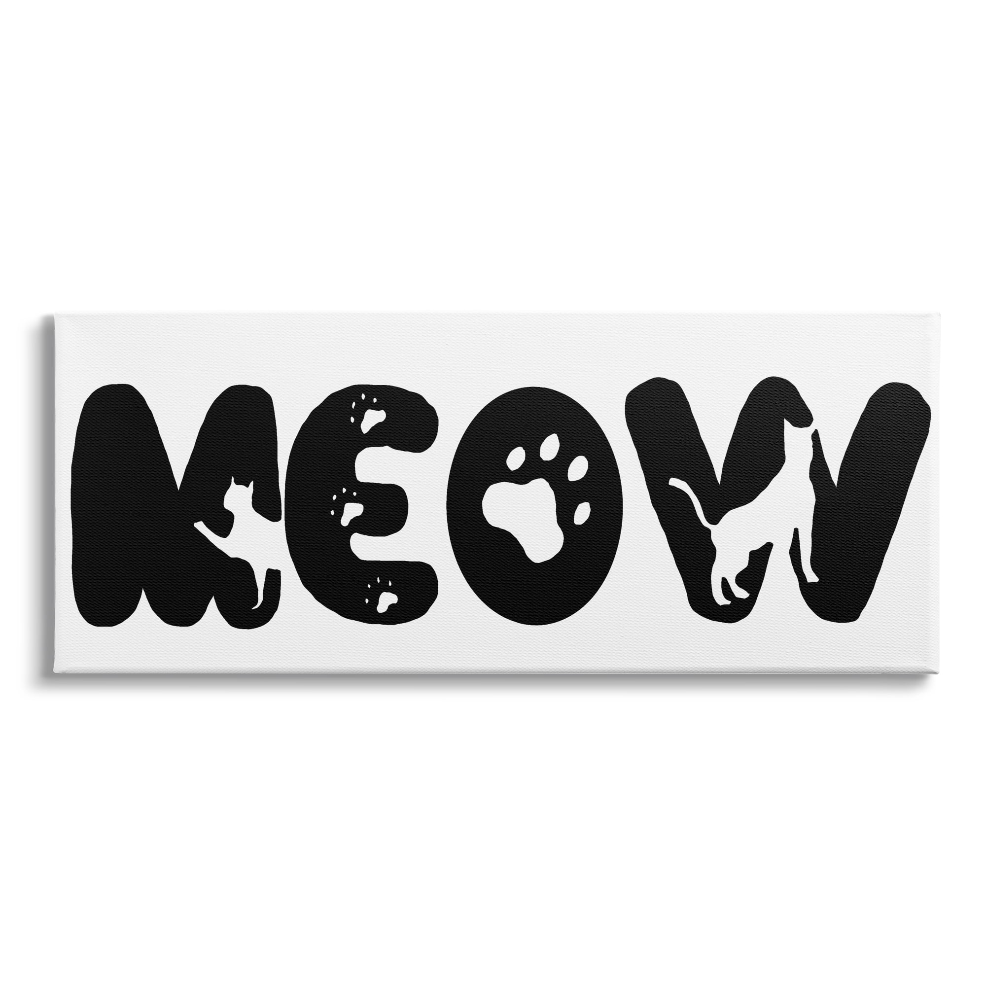Stupell Indtries Meow Phrase Cat Paw Print Typography Minimal Black,48 x 20,Design by Sd Graphics Studio