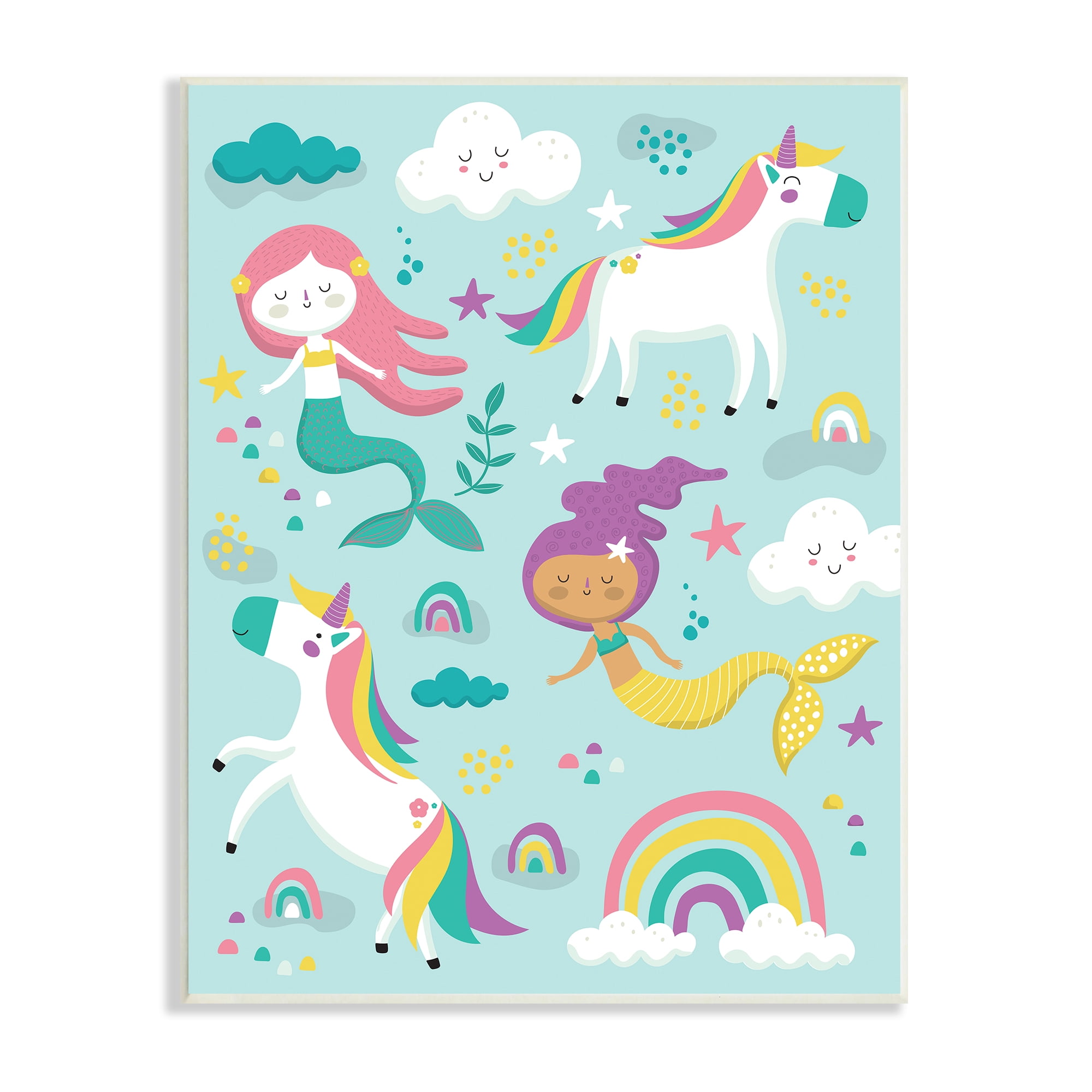 Stupell Indtries Mermaid and Unicorn Rainbow Collage Kids' Fantasy Illtration,13 x 19,Design by Andrea Jasid Grassi