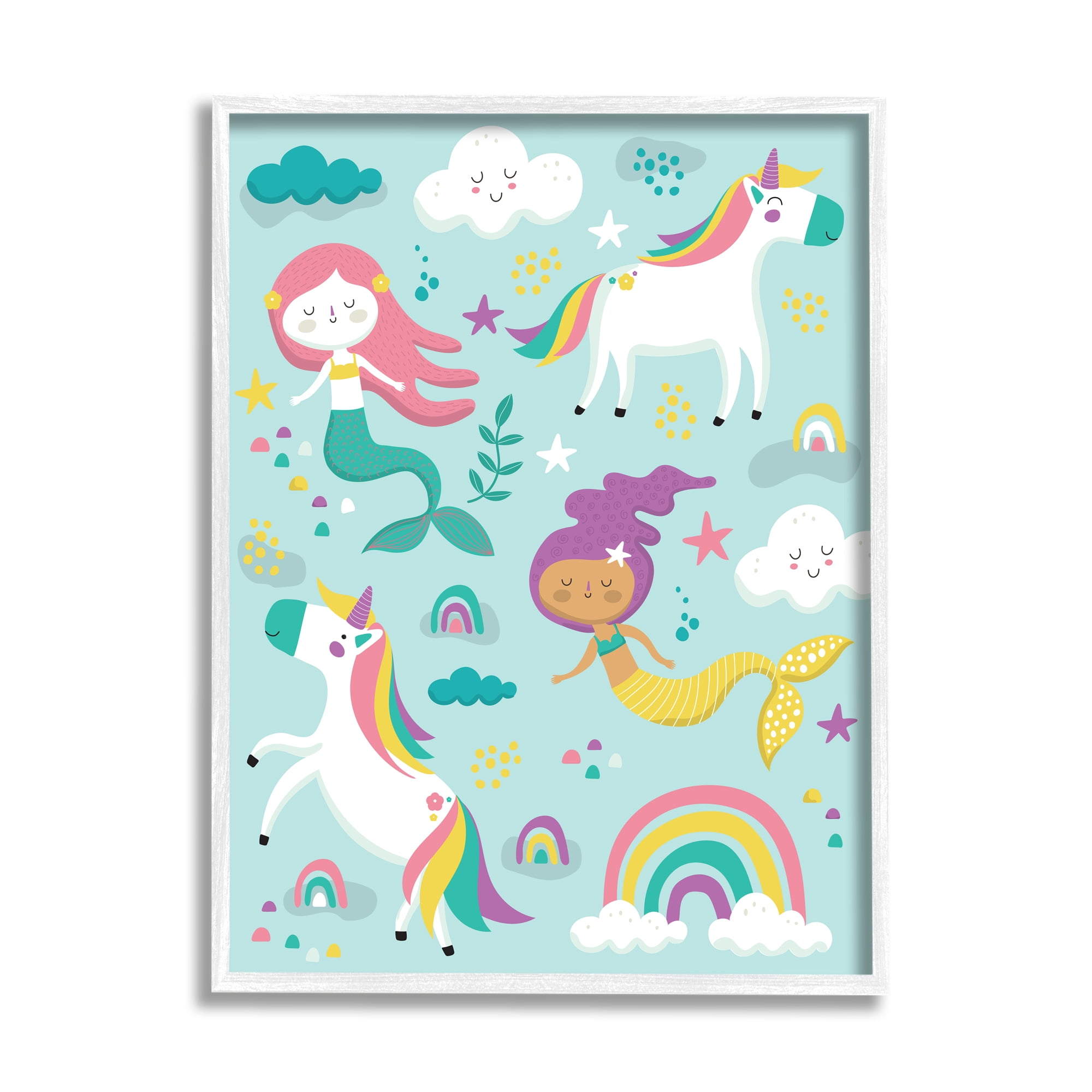 Stupell Indtries Mermaid and Unicorn Rainbow Collage Kids' Fantasy Illtration,16 x 20,Design by Andrea Jasid Grassi