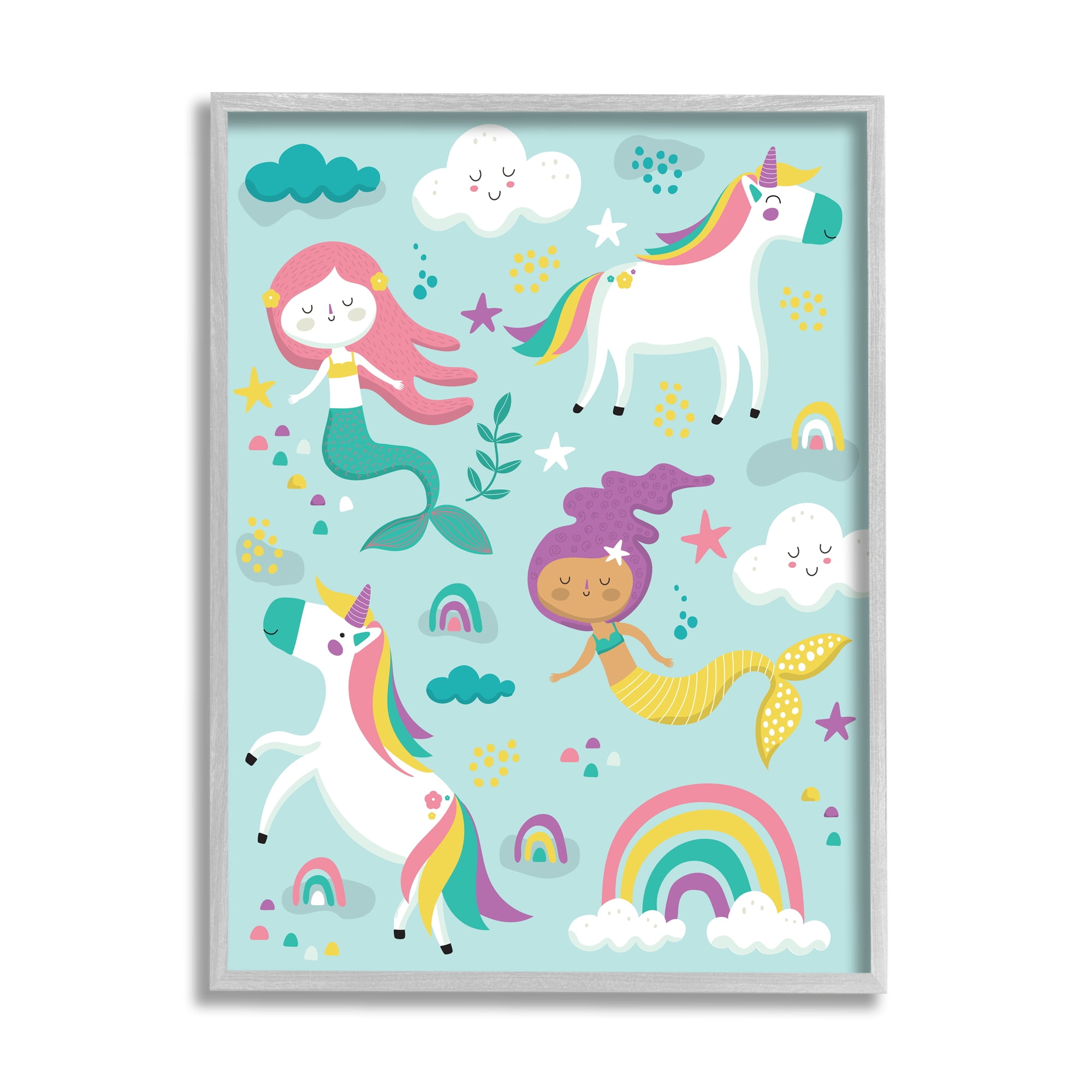 Stupell Indtries Mermaid and Unicorn Rainbow Collage Kids' Fantasy Illtration,24 x 30,Design by Andrea Jasid Grassi