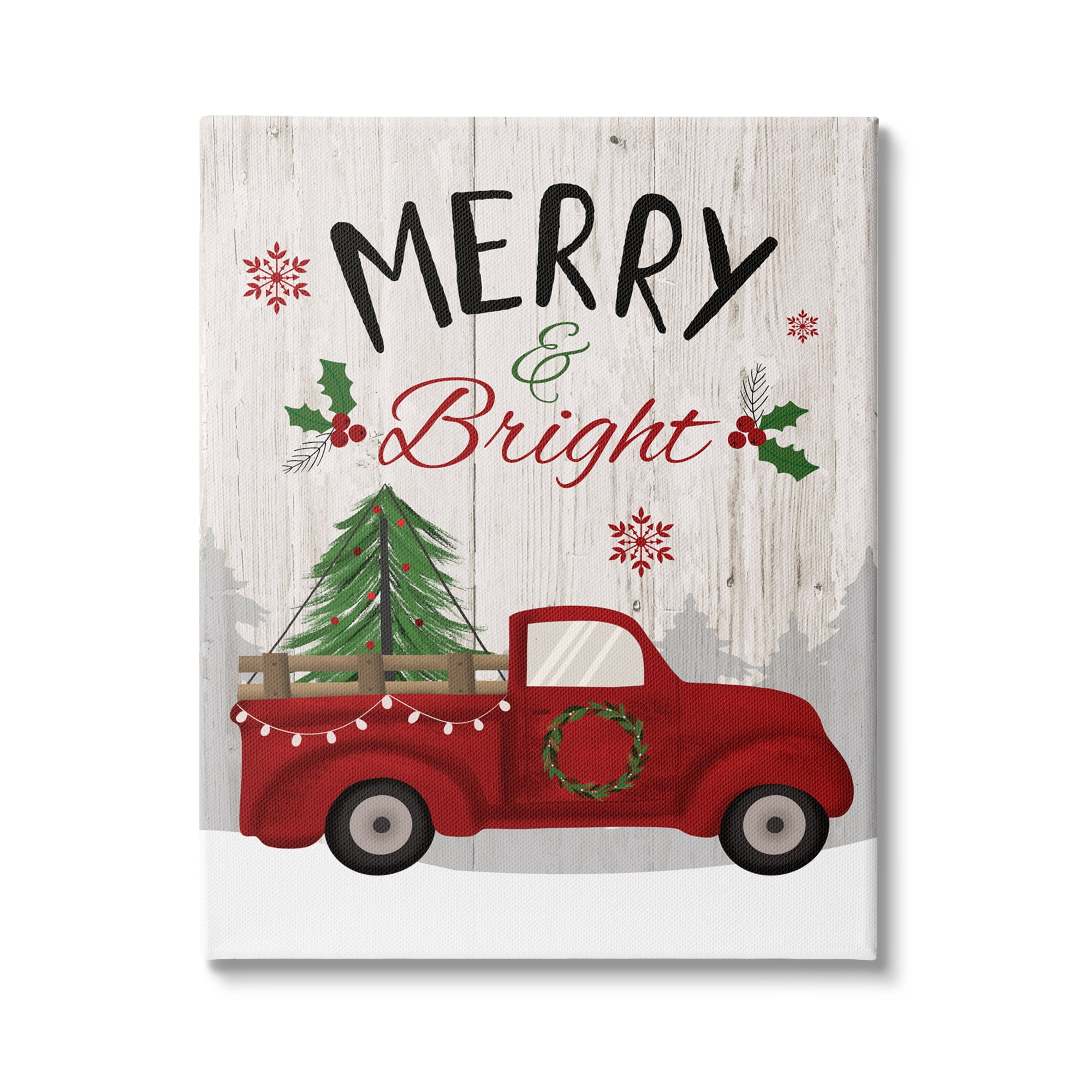 Stupell Indtries Merry & Bright Phrase Red Truck Holiday Forest,24 x 30,Design by Louise Allen Designs