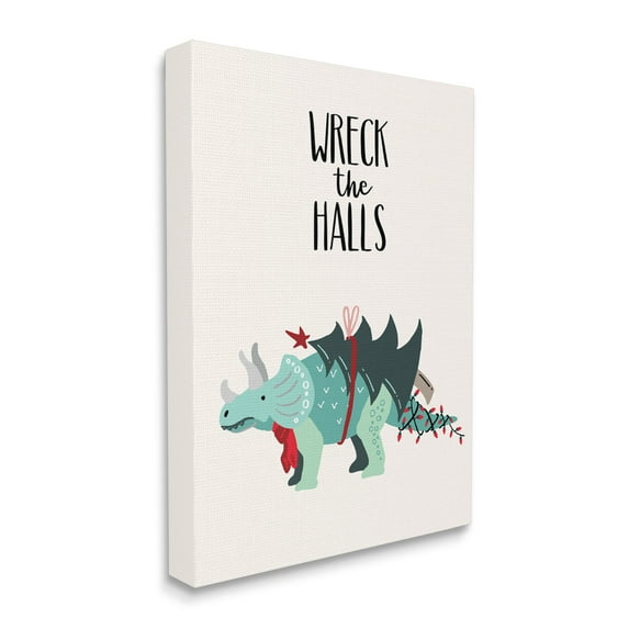 Stupell Indtries Merry Christmas Dinosaur Tree T-Rex With Ornaments Canvas Wall Art, 30 x 30, Design by Zirk Design