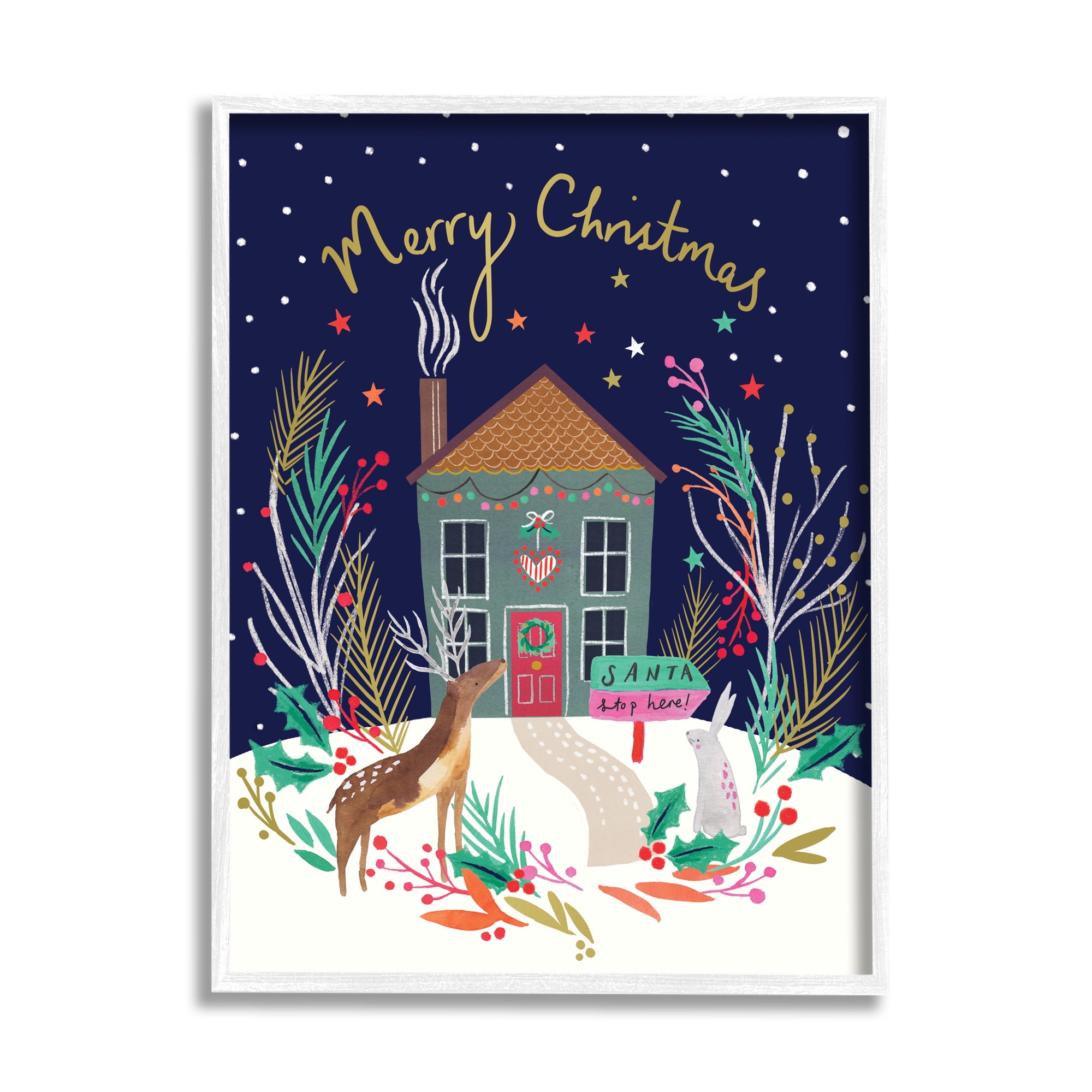 Stupell Indtries Merry Christmas Family Home Scene Festive Reindeer Holly,11 x 14,Design by Heather McLaughlin