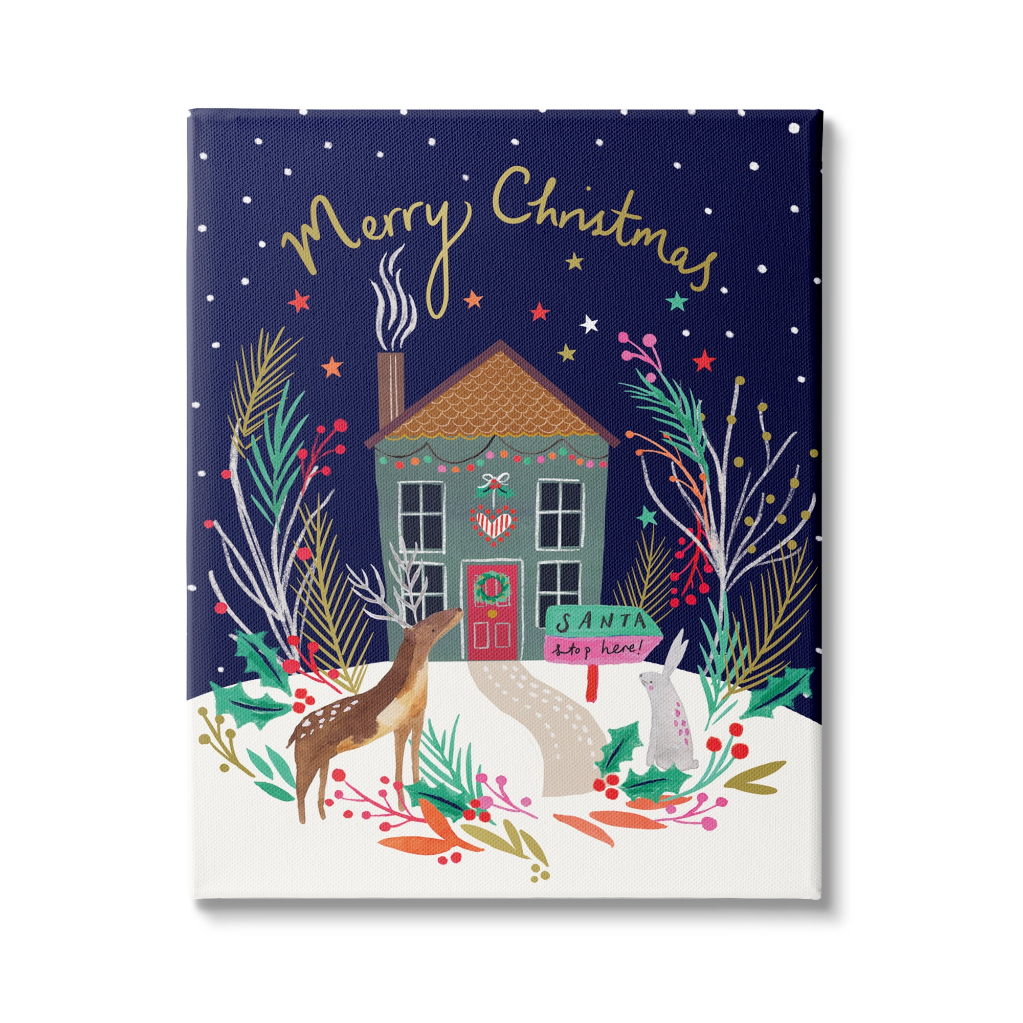 Stupell Indtries Merry Christmas Family Home Scene Festive Reindeer Holly,24 x 30,Design by Heather McLaughlin