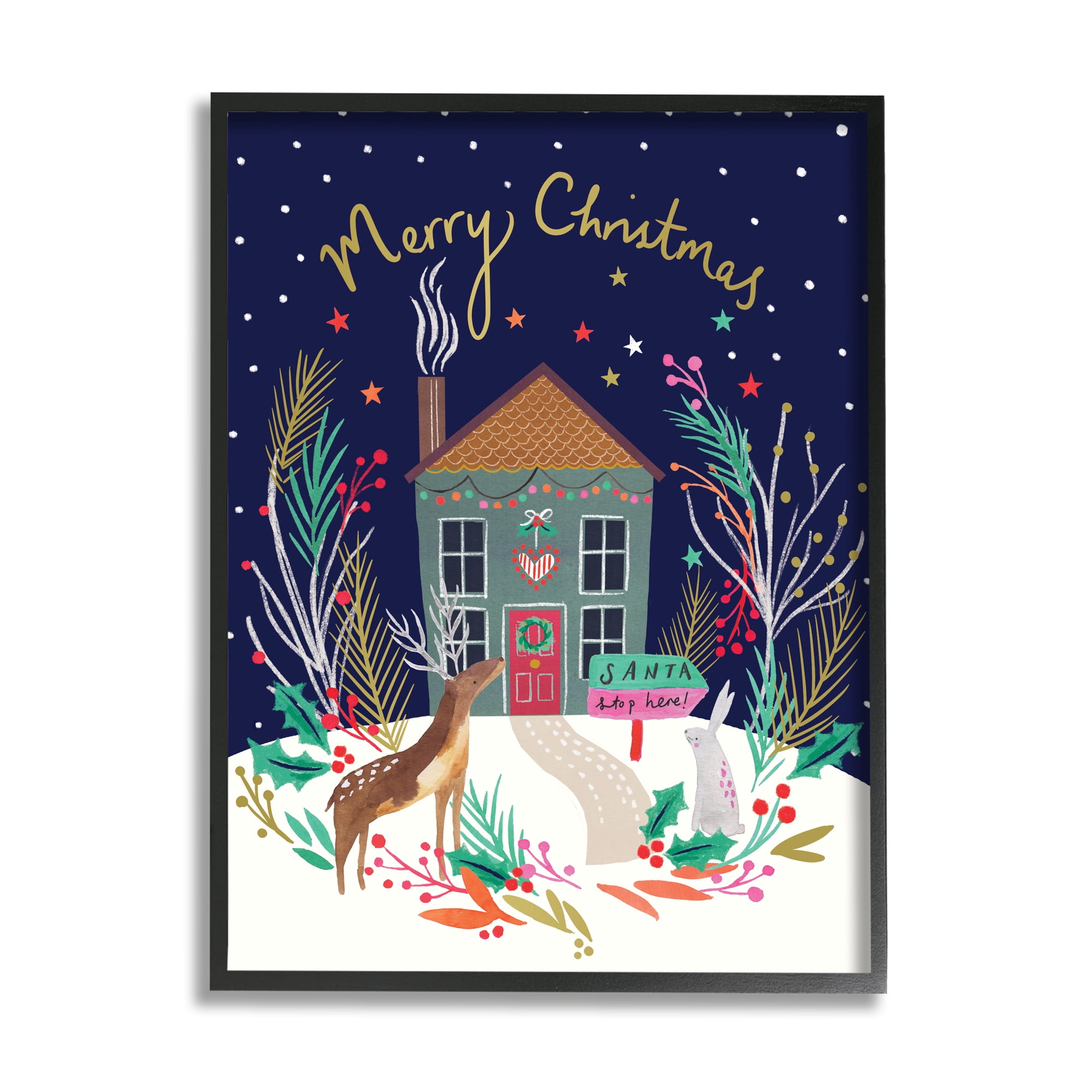 Stupell Indtries Merry Christmas Family Home Scene Festive Reindeer Holly,24 x 30,Design by Heather McLaughlin