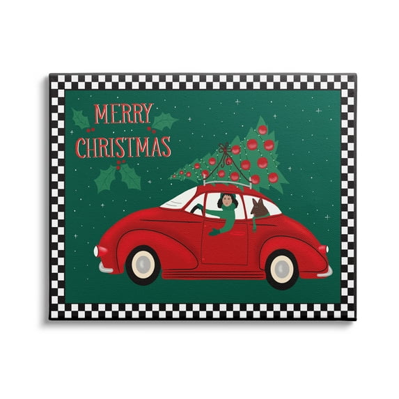 Stupell Indtries Merry Christmas Greeting Woman Sports Car Christmas Tree,30 x 24,Design by Darlene Seale