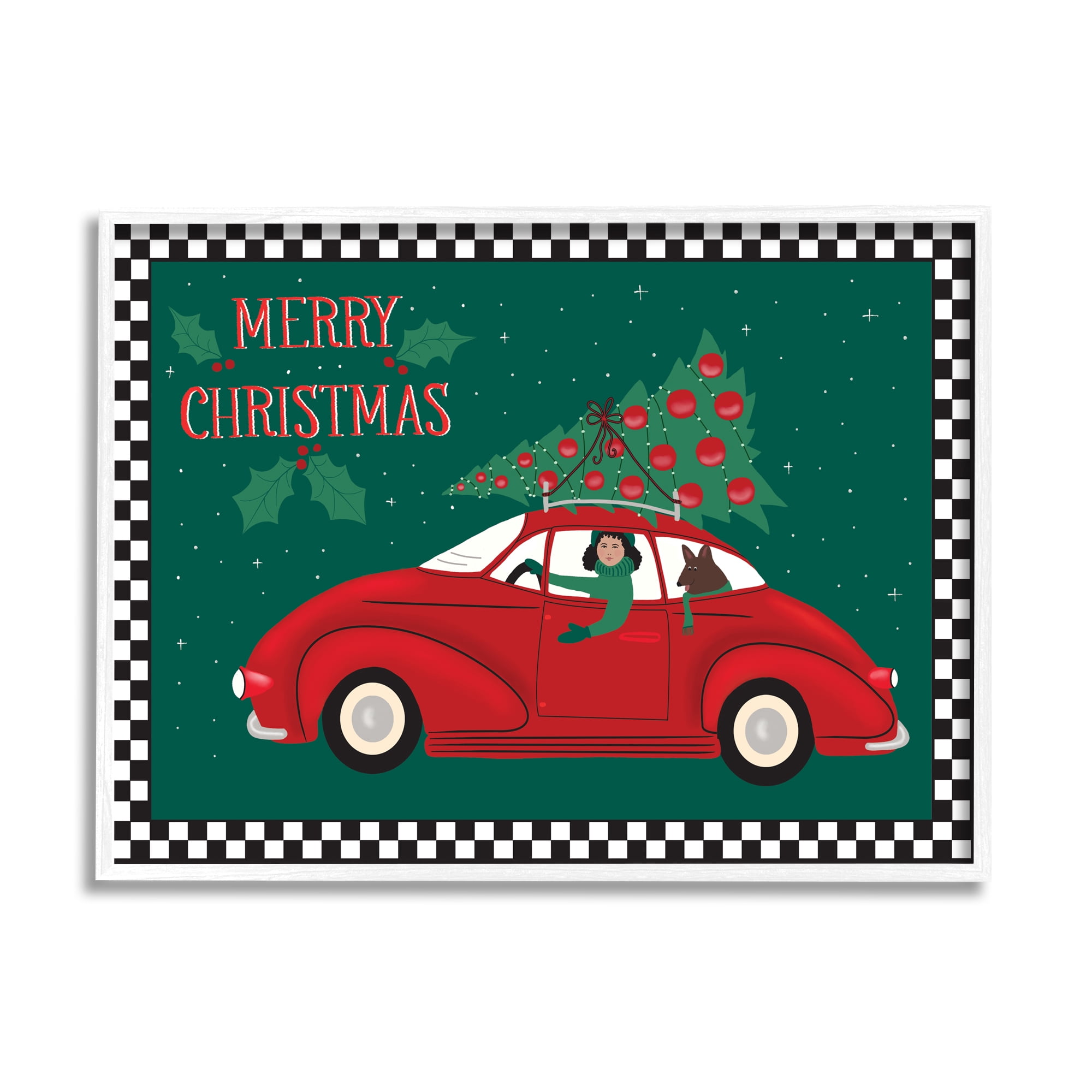 Stupell Indtries Merry Christmas Greeting Woman Sports Car Christmas Tree,30 x 24,Design by Darlene Seale