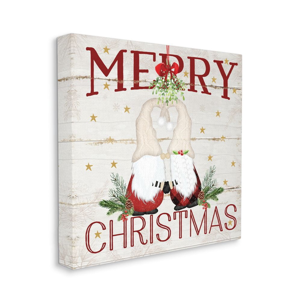Stupell Indtries Merry Christmas Holiday Phrase Gnomes Under Mistletoe Designed by Jennifer Pugh