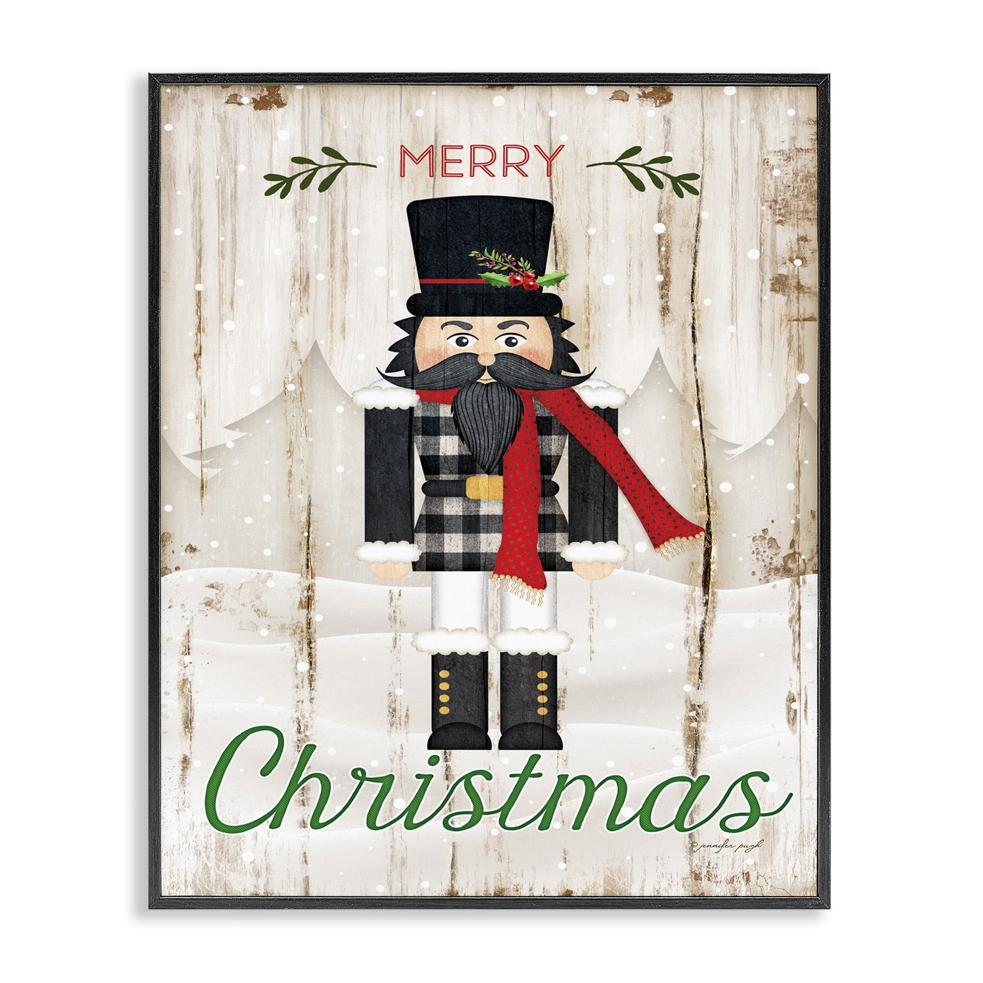 Stupell Indtries Merry Christmas Holiday Phrase Winter Nutcracker Designed by Jennifer Pugh