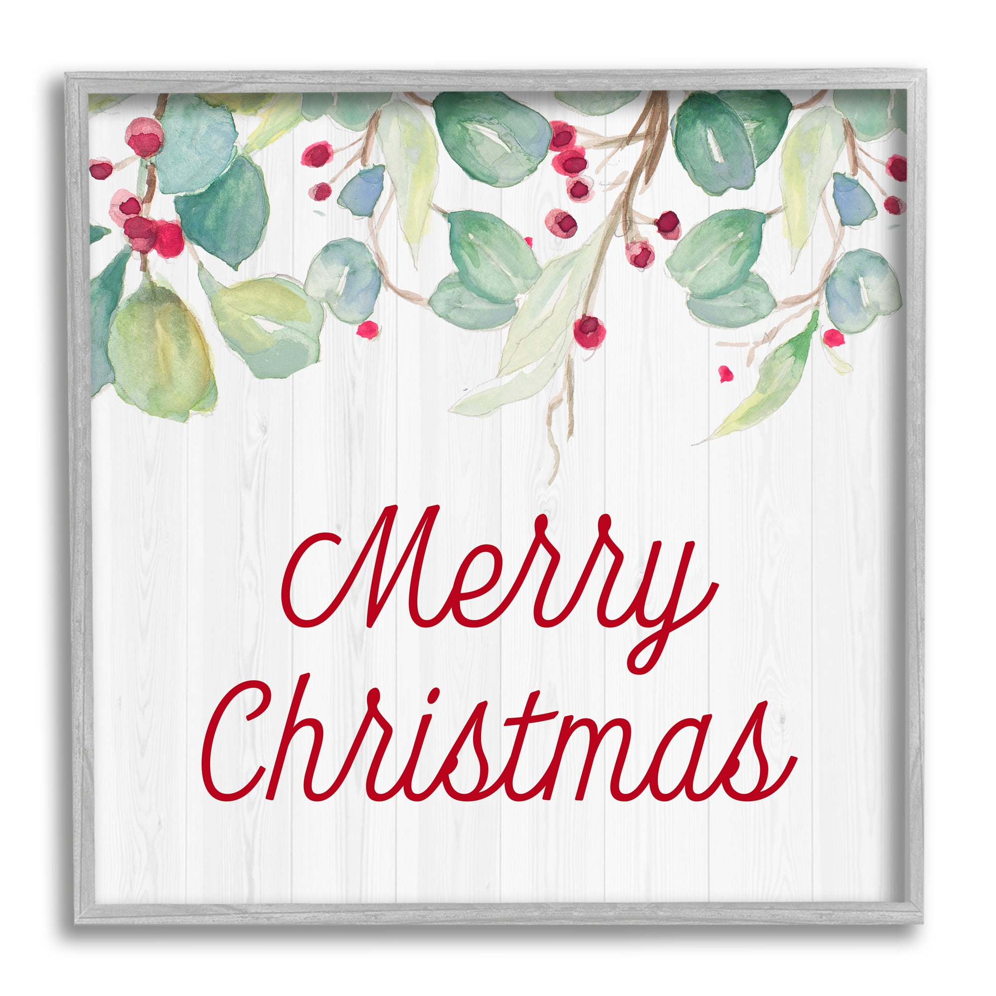 Stupell Indtries Merry Christmas Sentiment Festive Falling Red Holly Vines,17 x 17,Design by Patricia Pinto