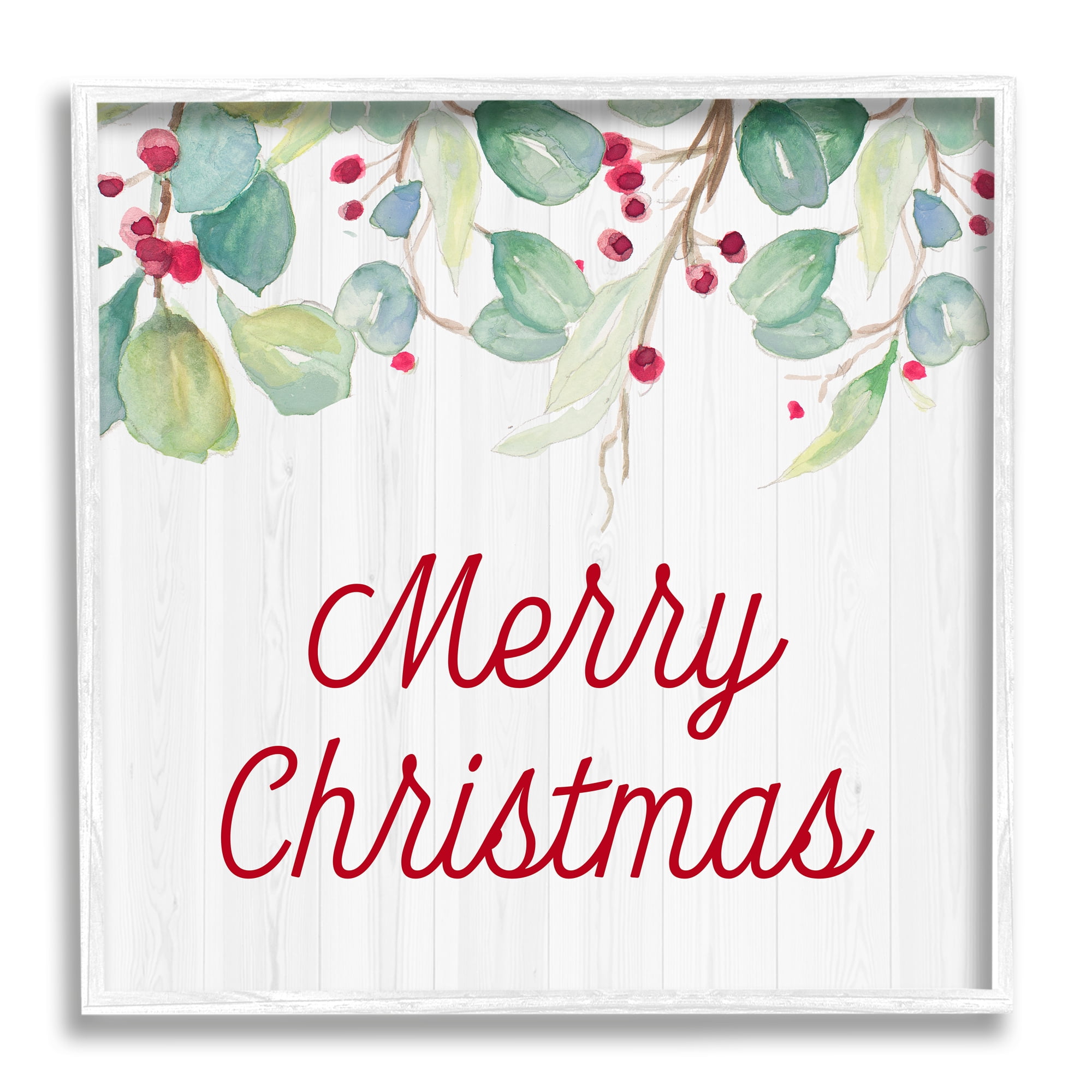 Stupell Indtries Merry Christmas Sentiment Festive Falling Red Holly Vines,17 x 17,Design by Patricia Pinto