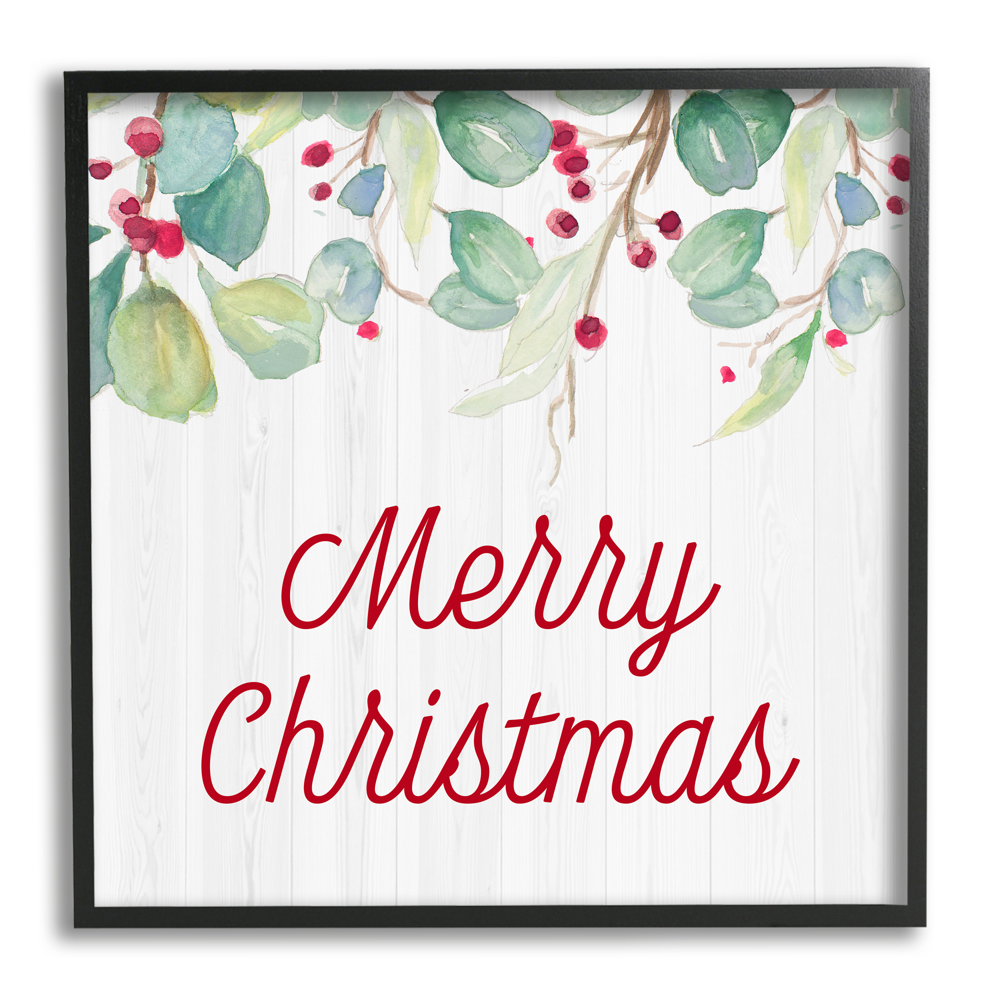 Stupell Indtries Merry Christmas Sentiment Festive Falling Red Holly Vines,17 x 30,Design by Patricia Pinto
