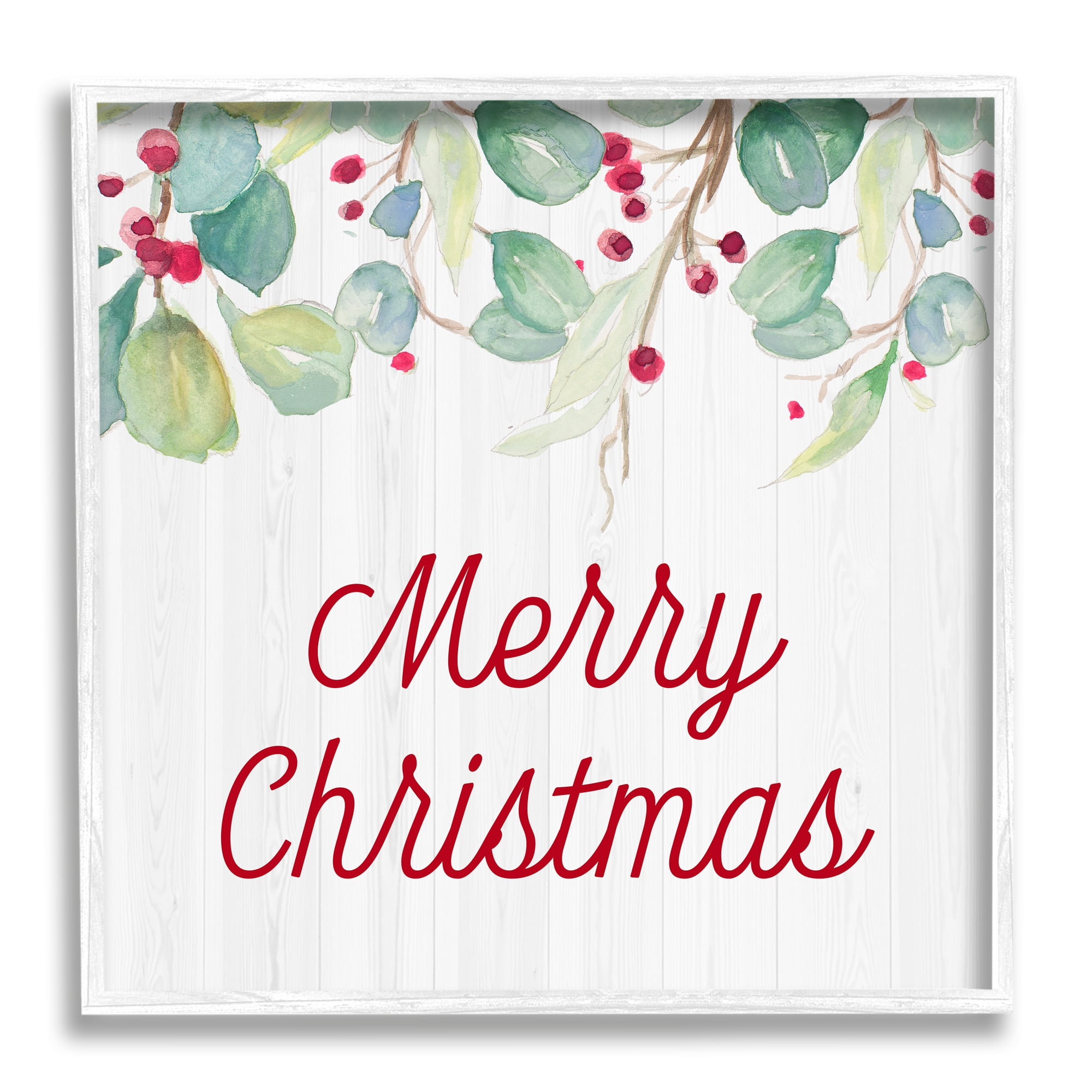 Stupell Indtries Merry Christmas Sentiment Festive Falling Red Holly Vines,24 x 24,Design by Patricia Pinto