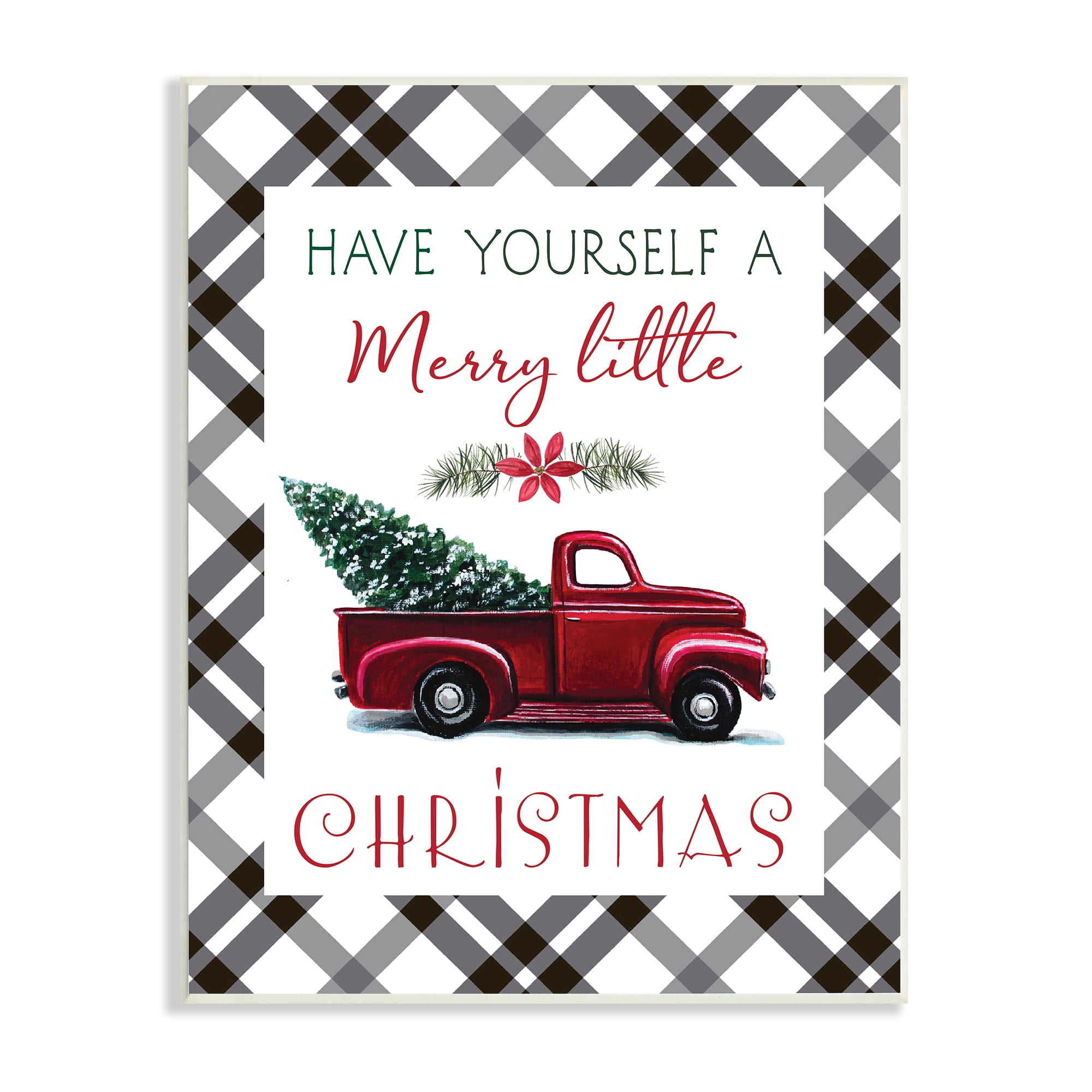 Stupell Indtries Merry Little Christmas Traditional Phrase Red Truck Tree,10 x 15,Design by Elizabeth Tyndall