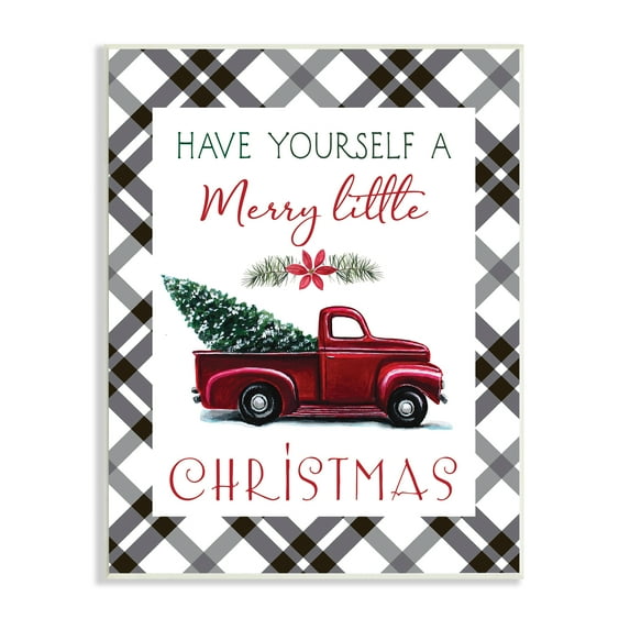 Stupell Indtries Merry Little Christmas Traditional Phrase Red Truck Tree,13 x 19,Design by Elizabeth Tyndall