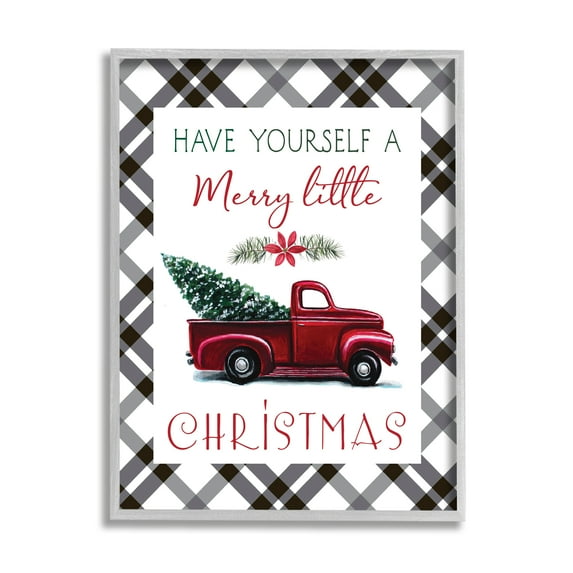 Stupell Indtries Merry Little Christmas Traditional Phrase Red Truck Tree,16 x 20,Design by Elizabeth Tyndall