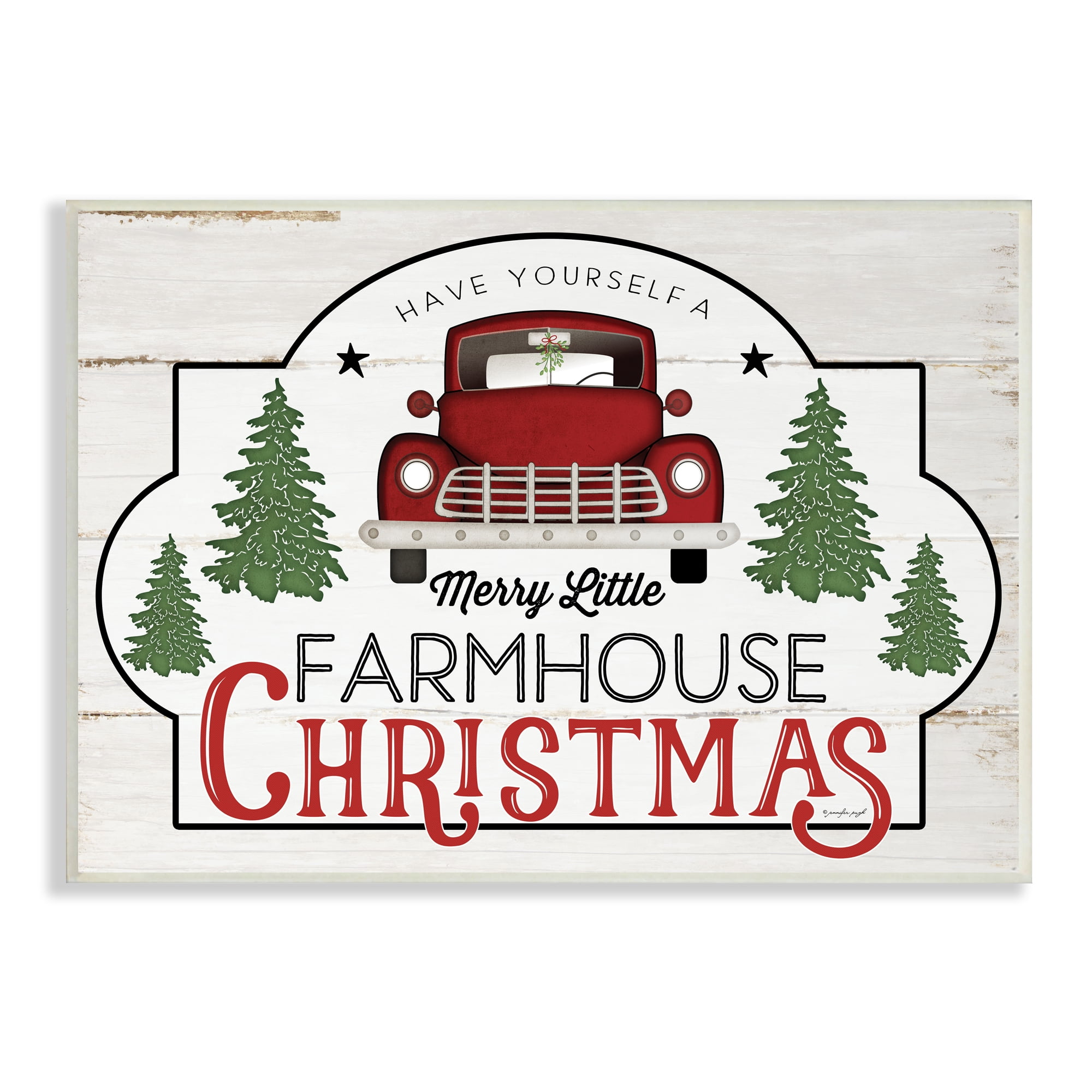 Stupell Indtries Merry Little Farmhoe Christmas Red Truck Tree Forest,15 x 10,Design by Jennifer Pugh