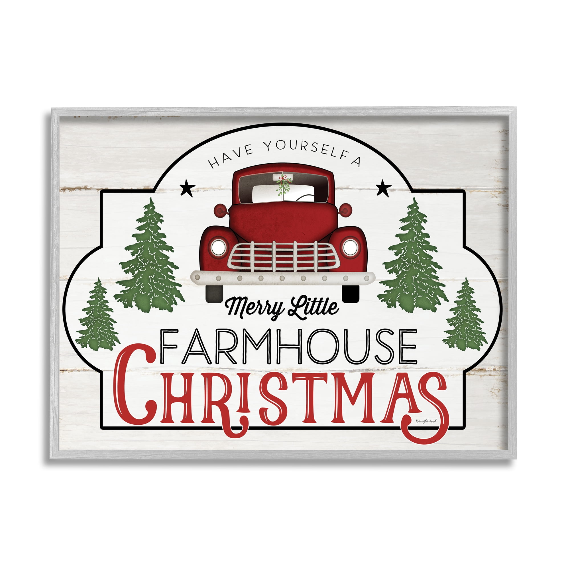 Stupell Indtries Merry Little Farmhoe Christmas Red Truck Tree Forest,20 x 16,Design by Jennifer Pugh